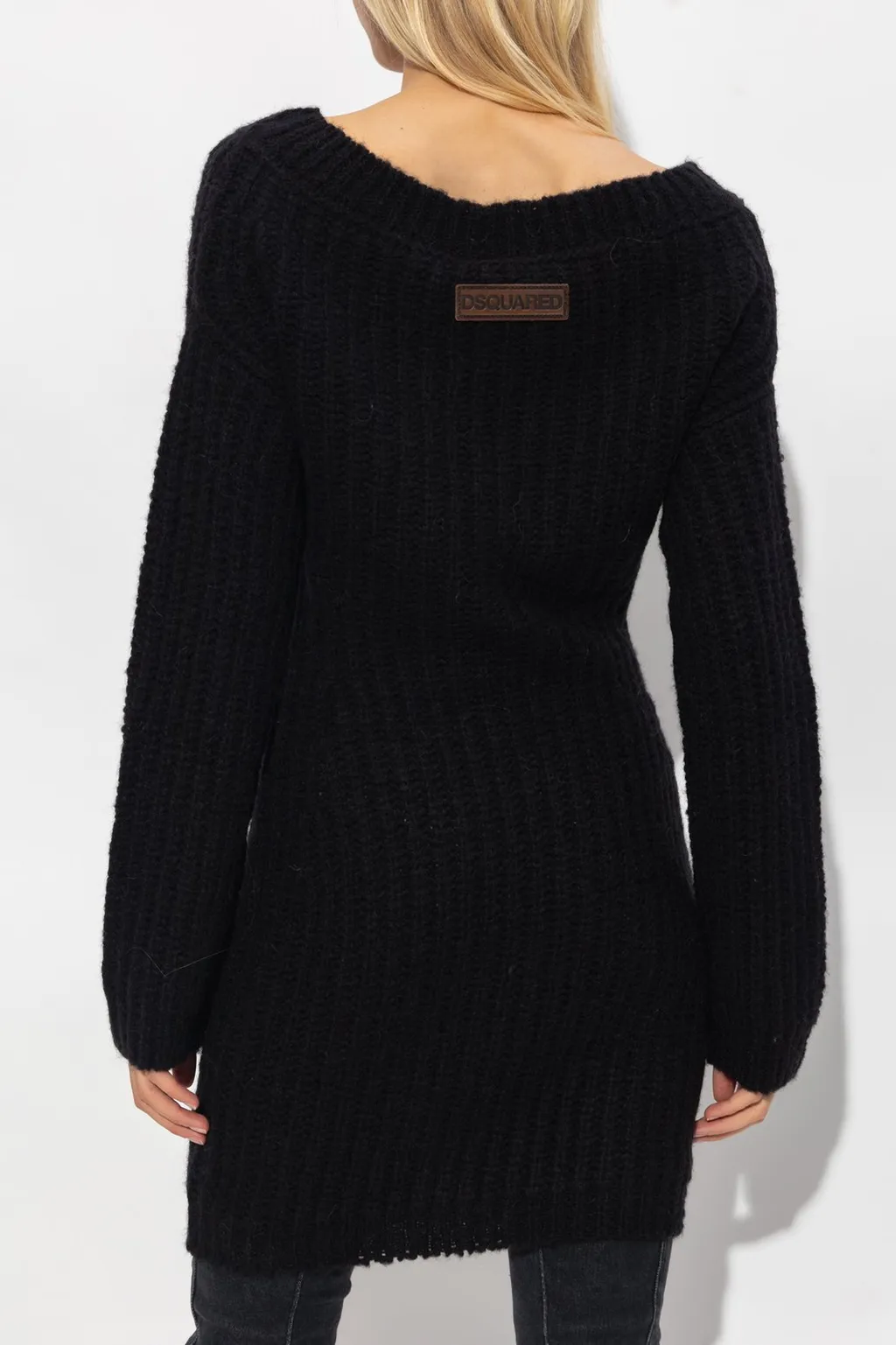 Off-Shoulder Long-Sleeved Knitted Dress