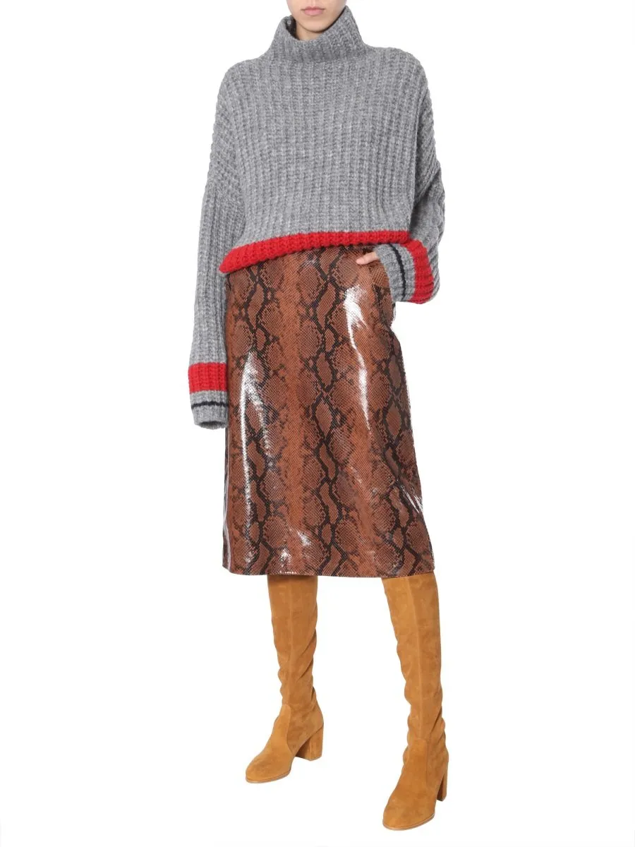 Patterned High Waist Midi Skirt