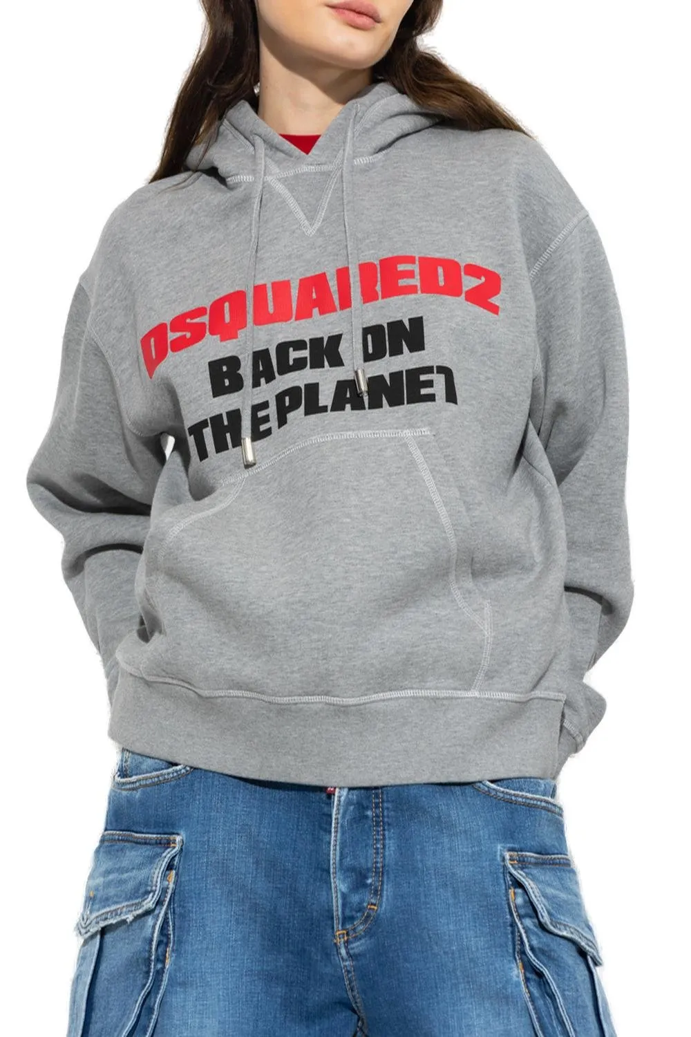 Slogan-Printed Drawstring Hoodie