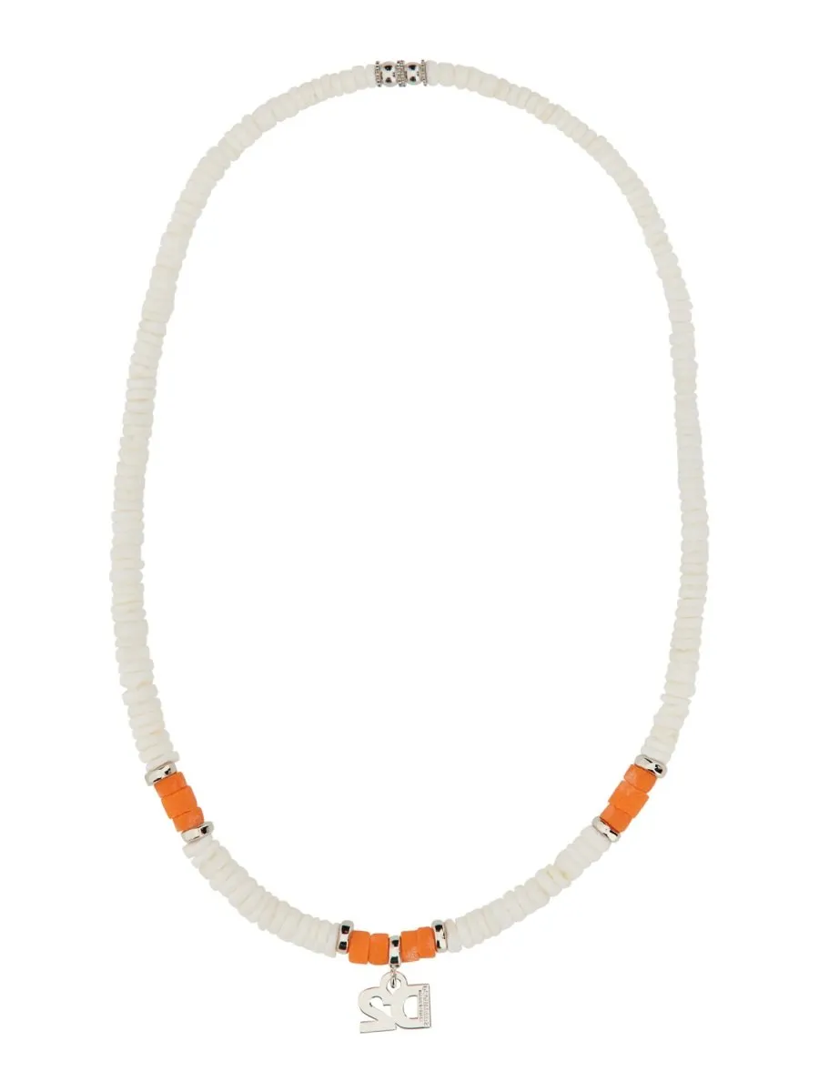 Logo-Charm Beaded Necklace