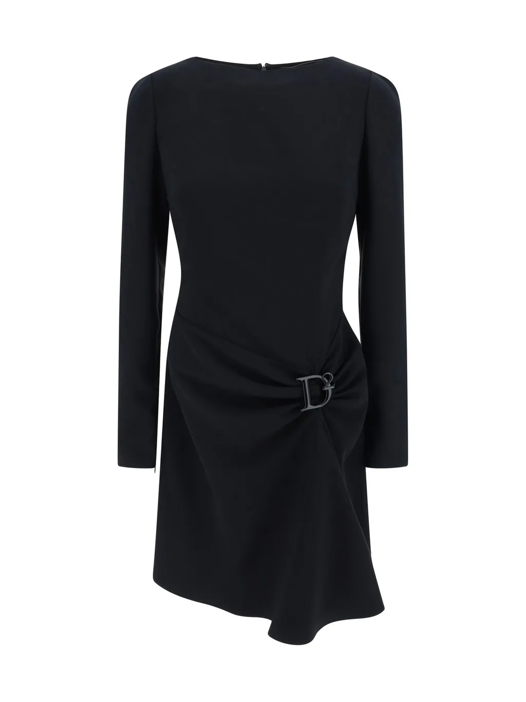 Logo-Plaque Long Sleeved Draped Dress