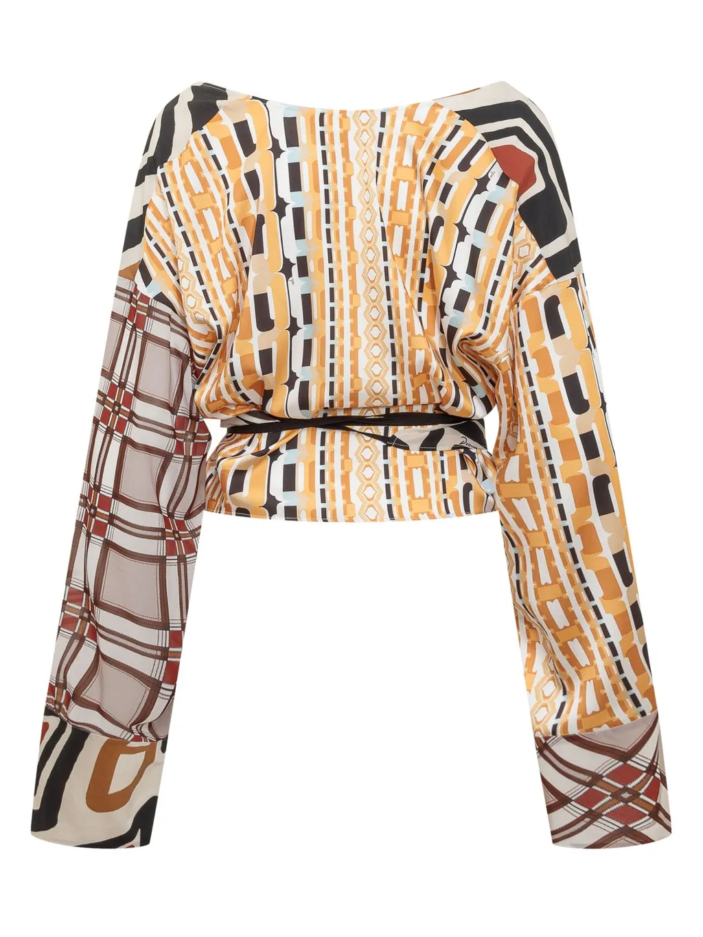 Geometric-Printed V-Neck Blouse