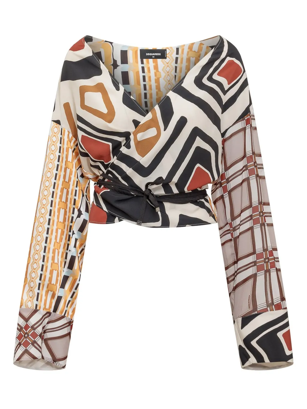 Geometric-Printed V-Neck Blouse