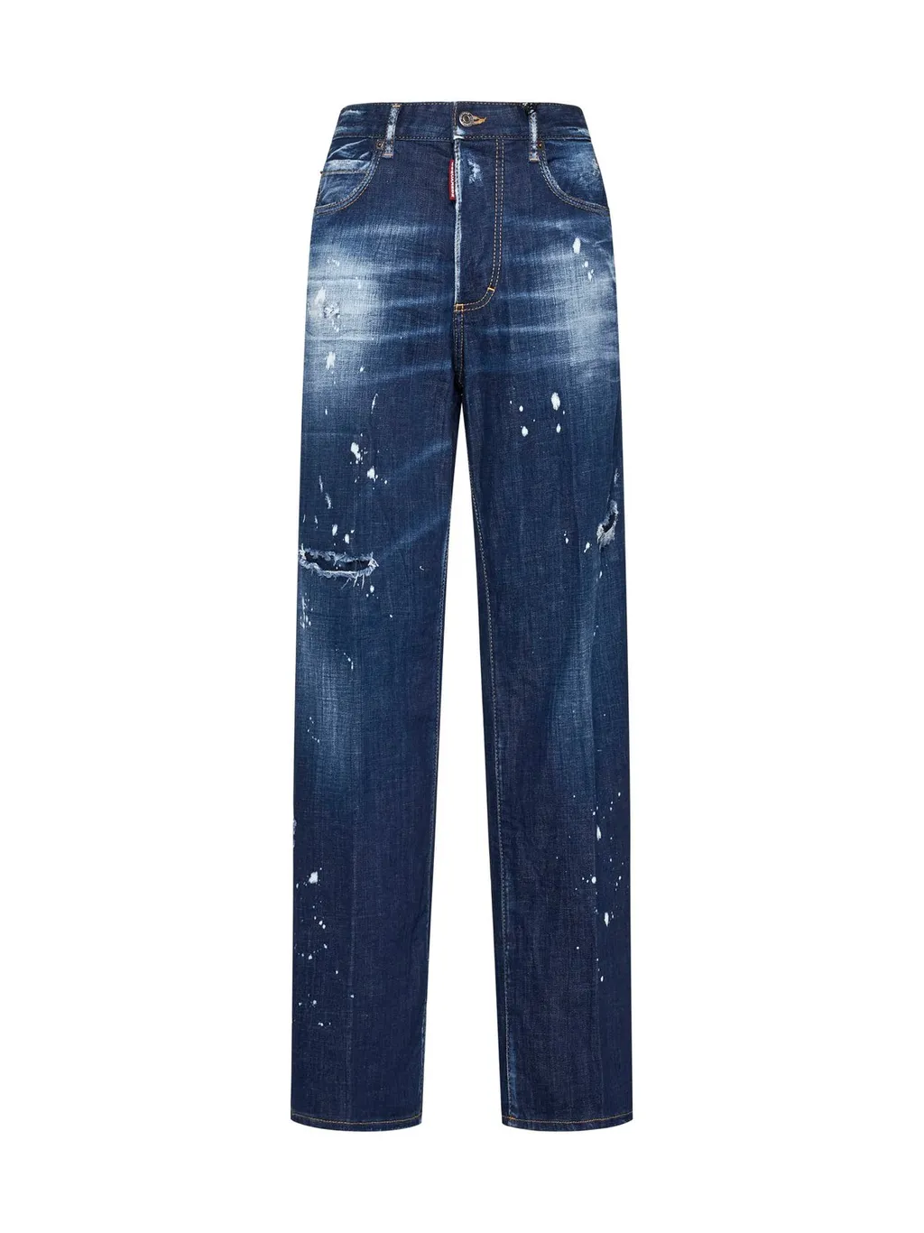 Logo Patch Straight-Leg Distressed Jeans