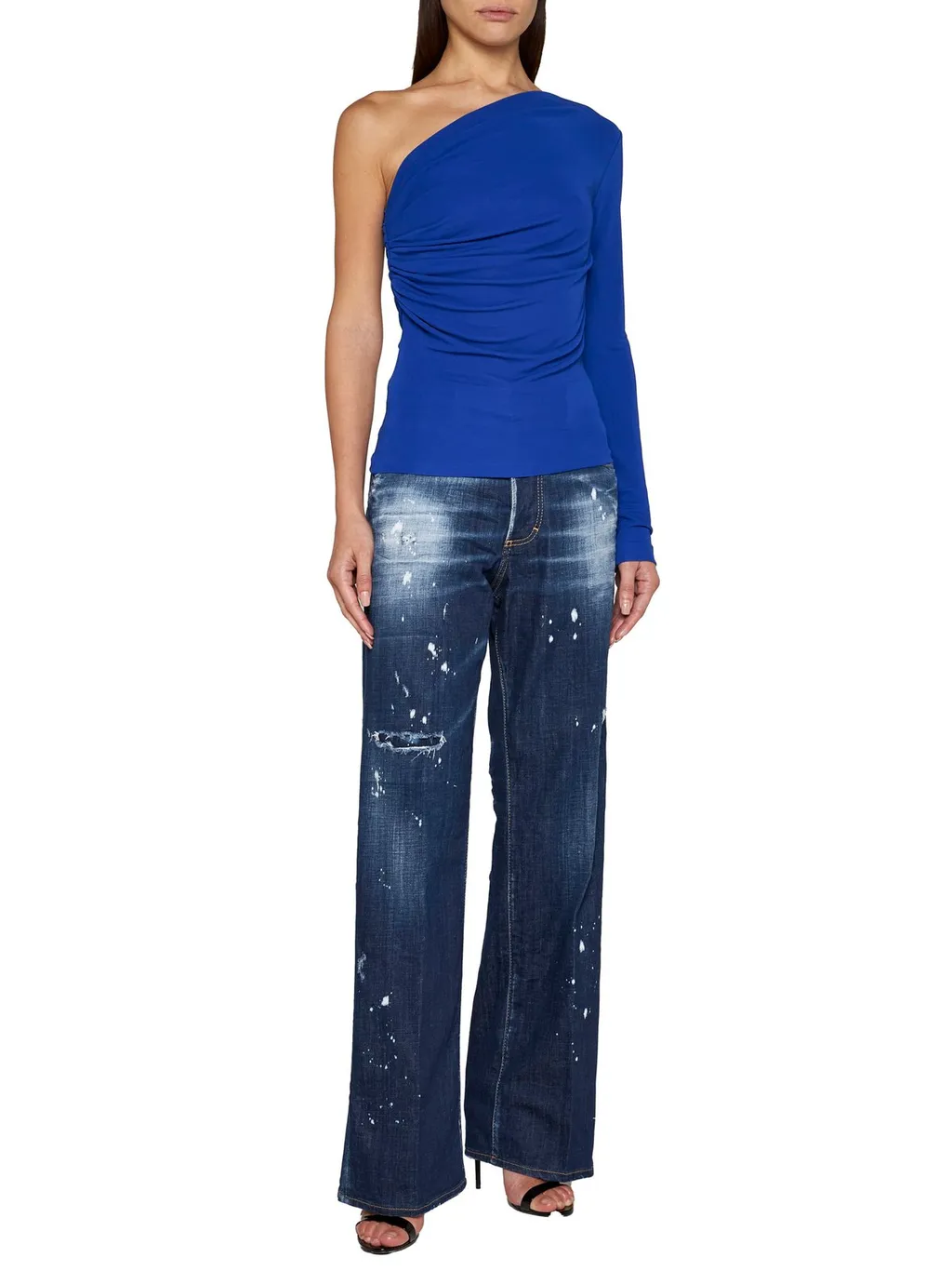 Logo Patch Straight-Leg Distressed Jeans
