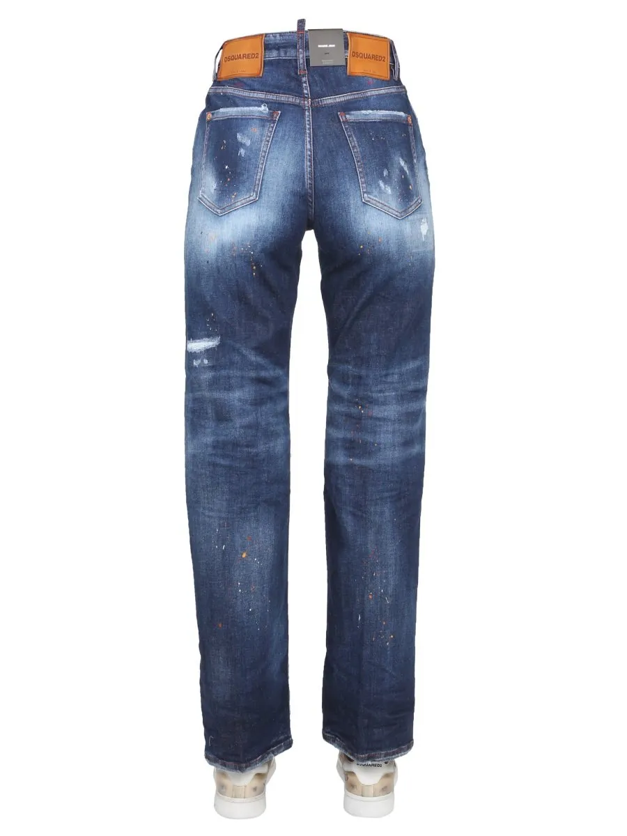 Distressed Straight-Leg Jeans