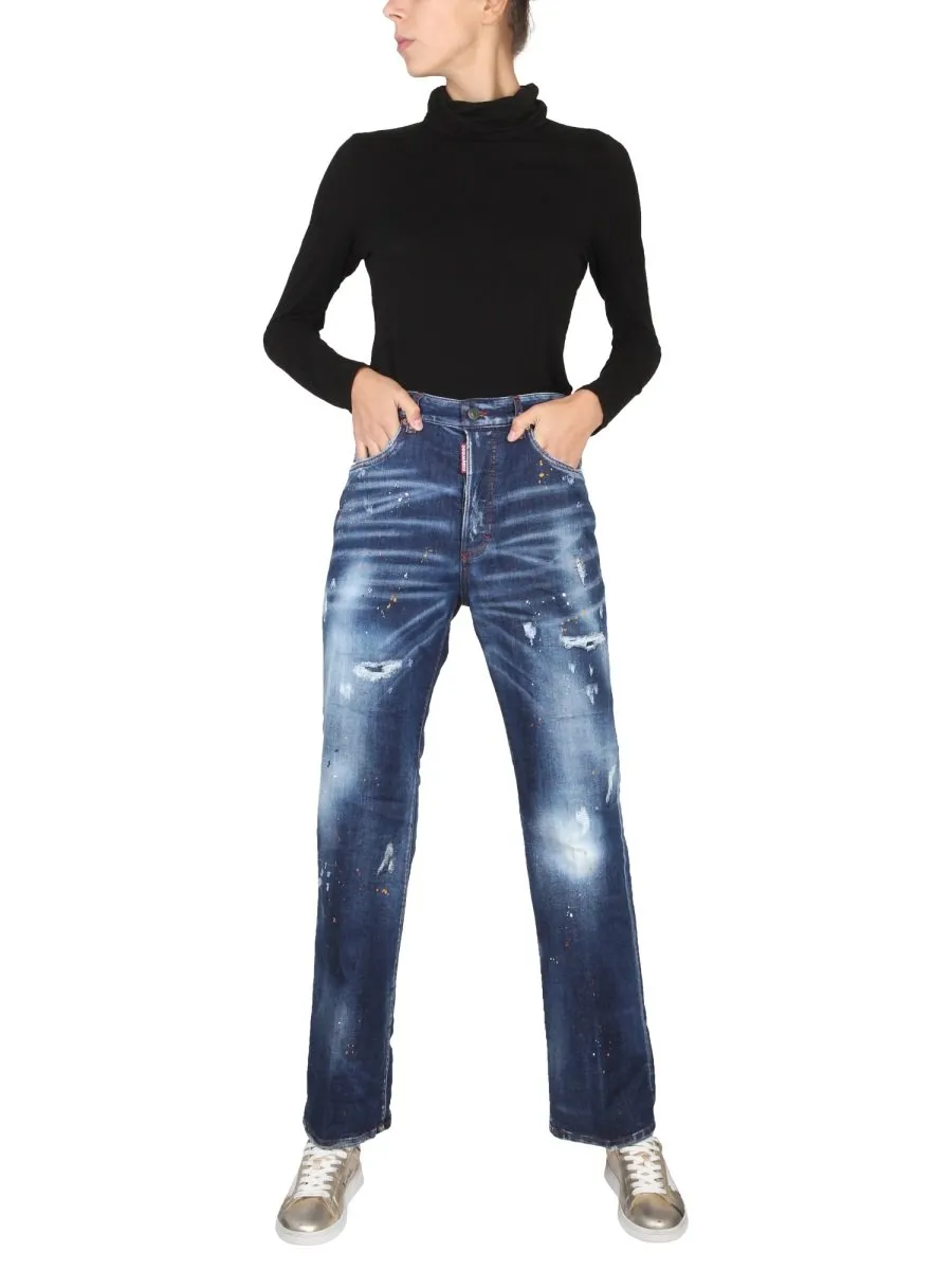 Distressed Straight-Leg Jeans