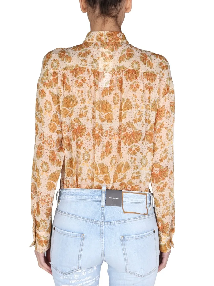 Woven Floral Print Long-Sleeved Shirt