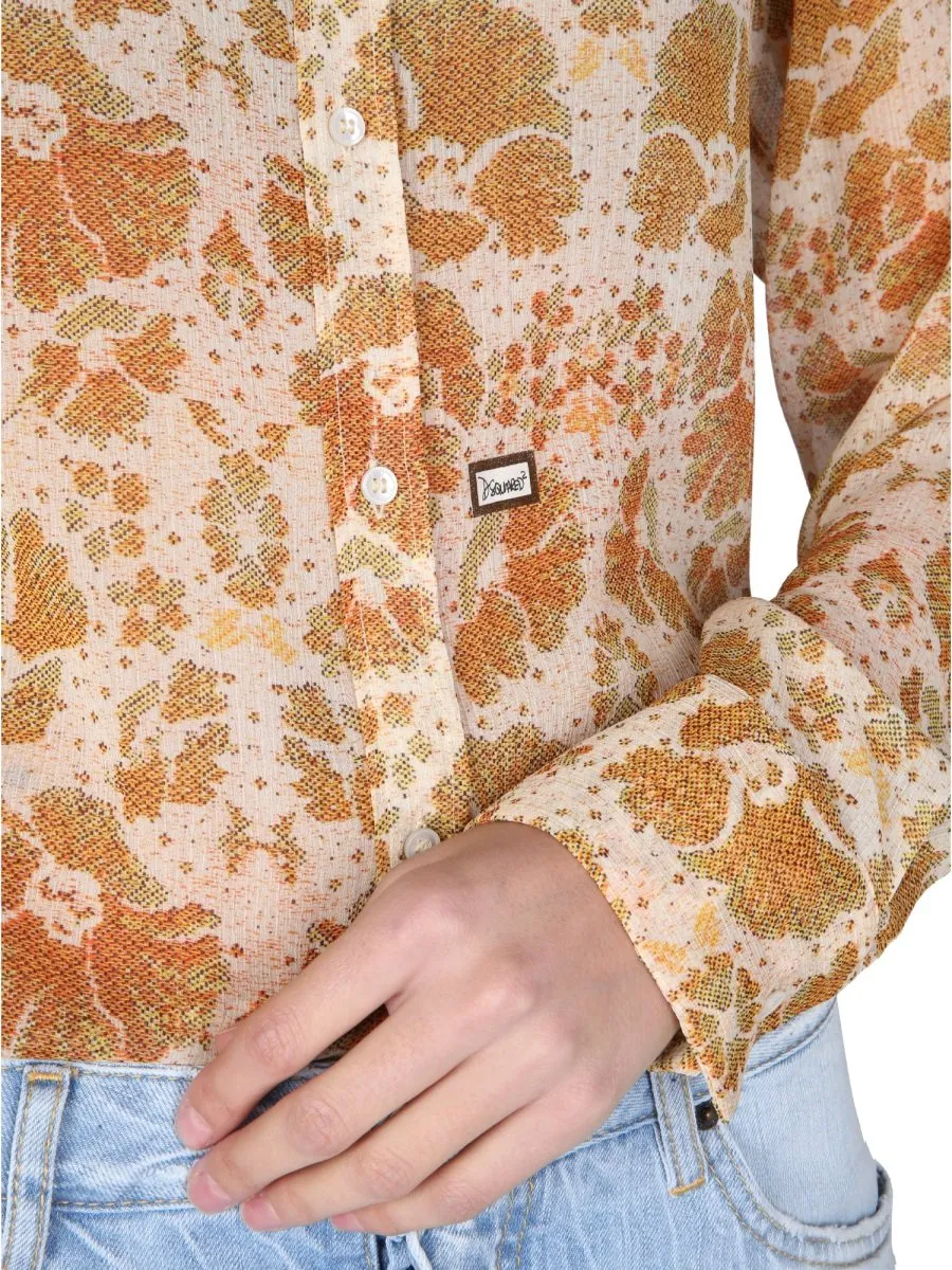 Woven Floral Print Long-Sleeved Shirt