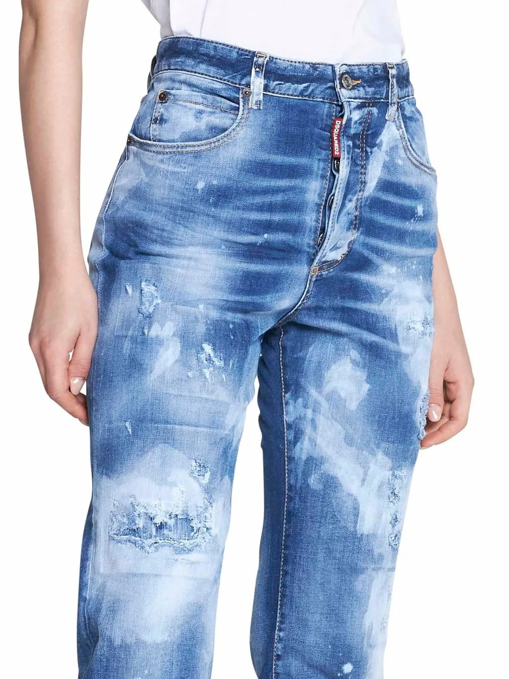 High-Waisted Distressed Jeans