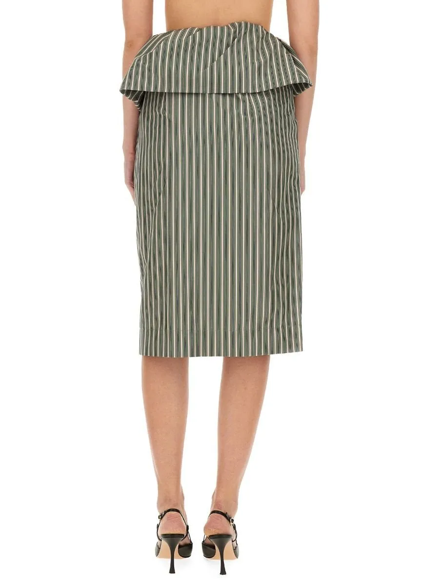 Ruffled Pinstriped Midi Skirt