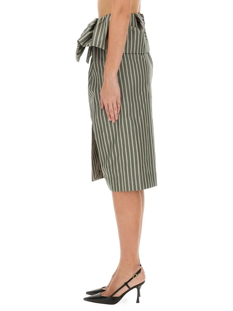 Ruffled Pinstriped Midi Skirt