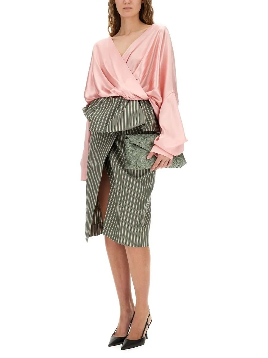 Ruffled Pinstriped Midi Skirt