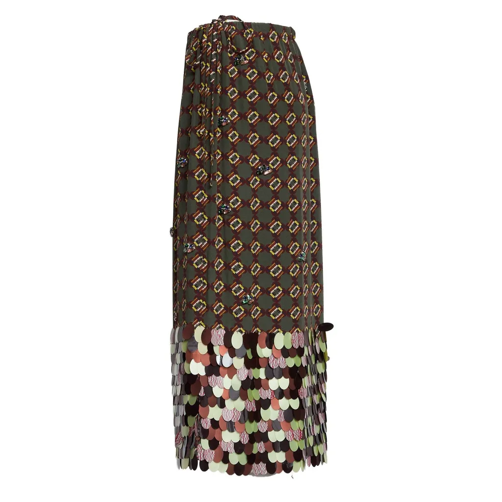 Sequin-Embellished Printed Midi Skirt