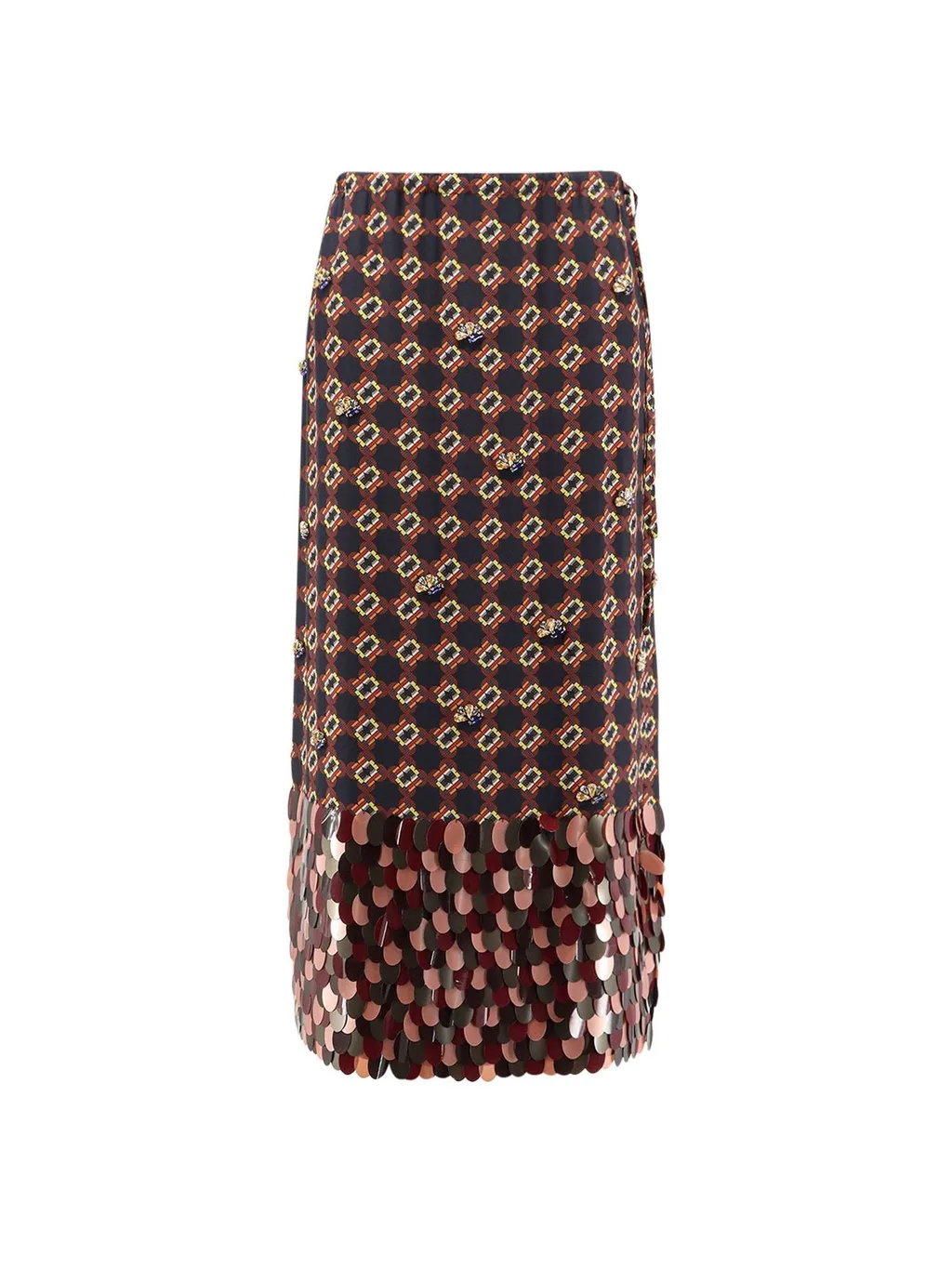Sequin-Embellished Printed Midi Skirt