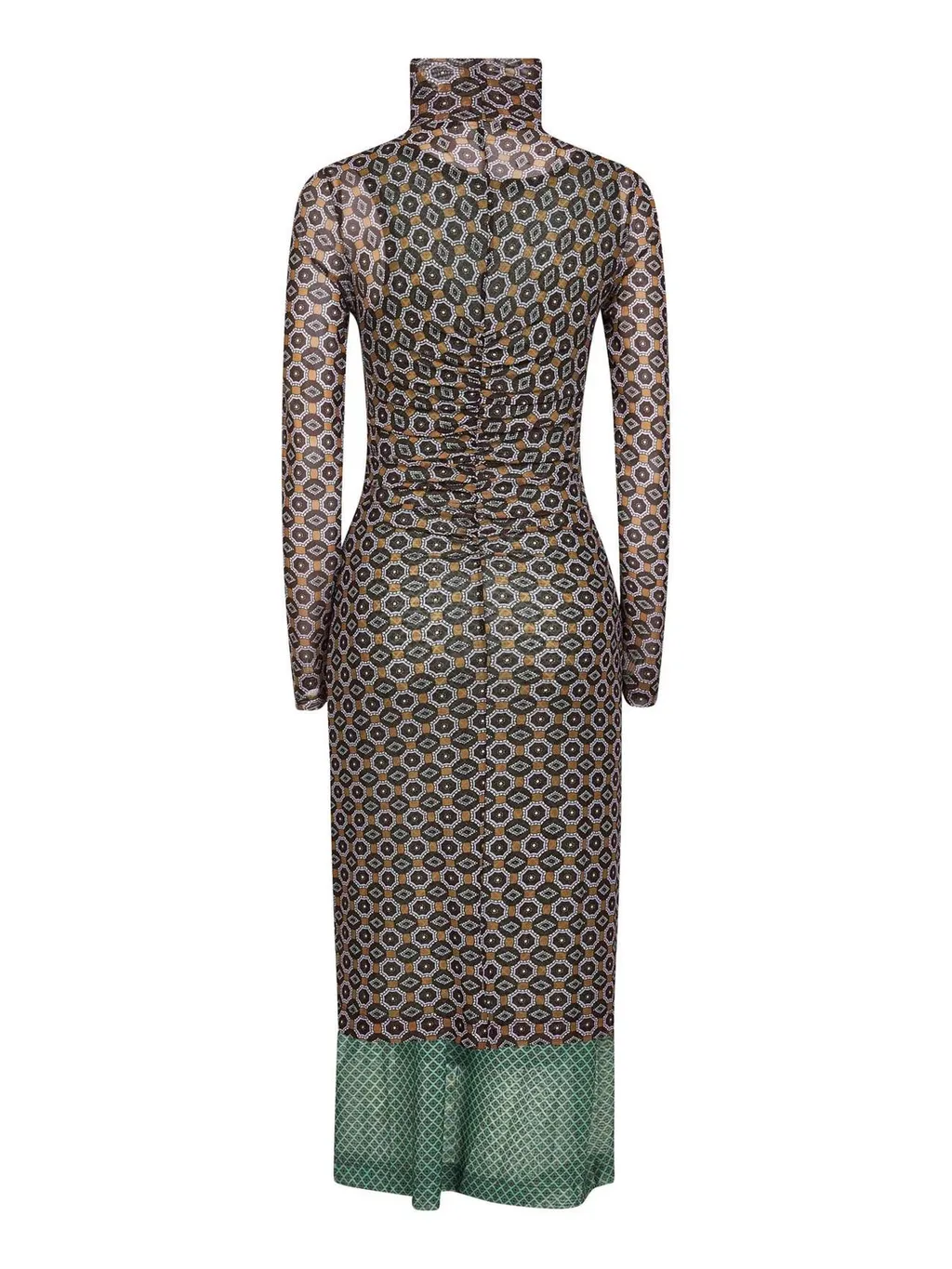 High-Neck Long-Sleeved Gathered Dress