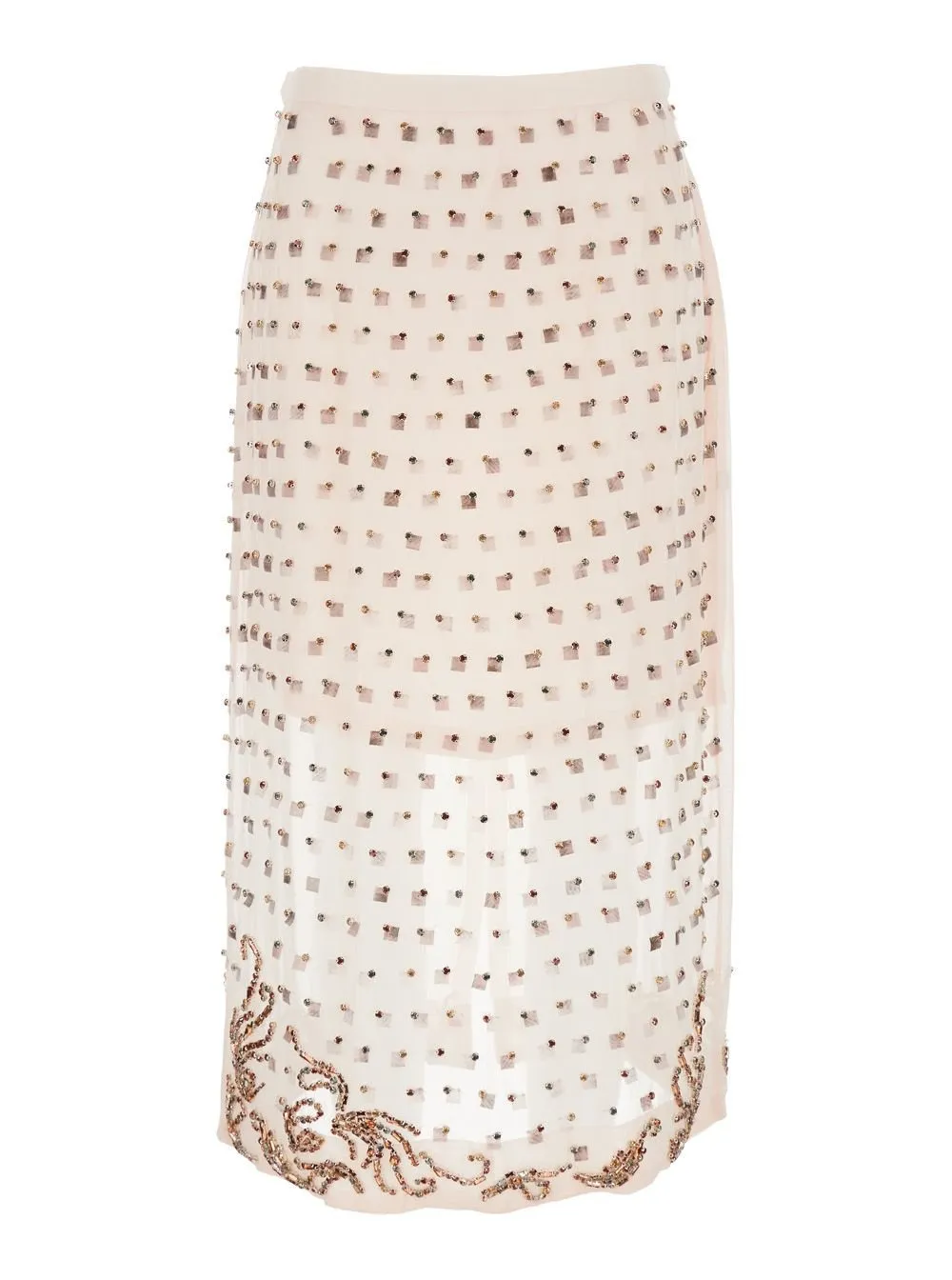 Embellished Sheer Panelled Midi Skirt