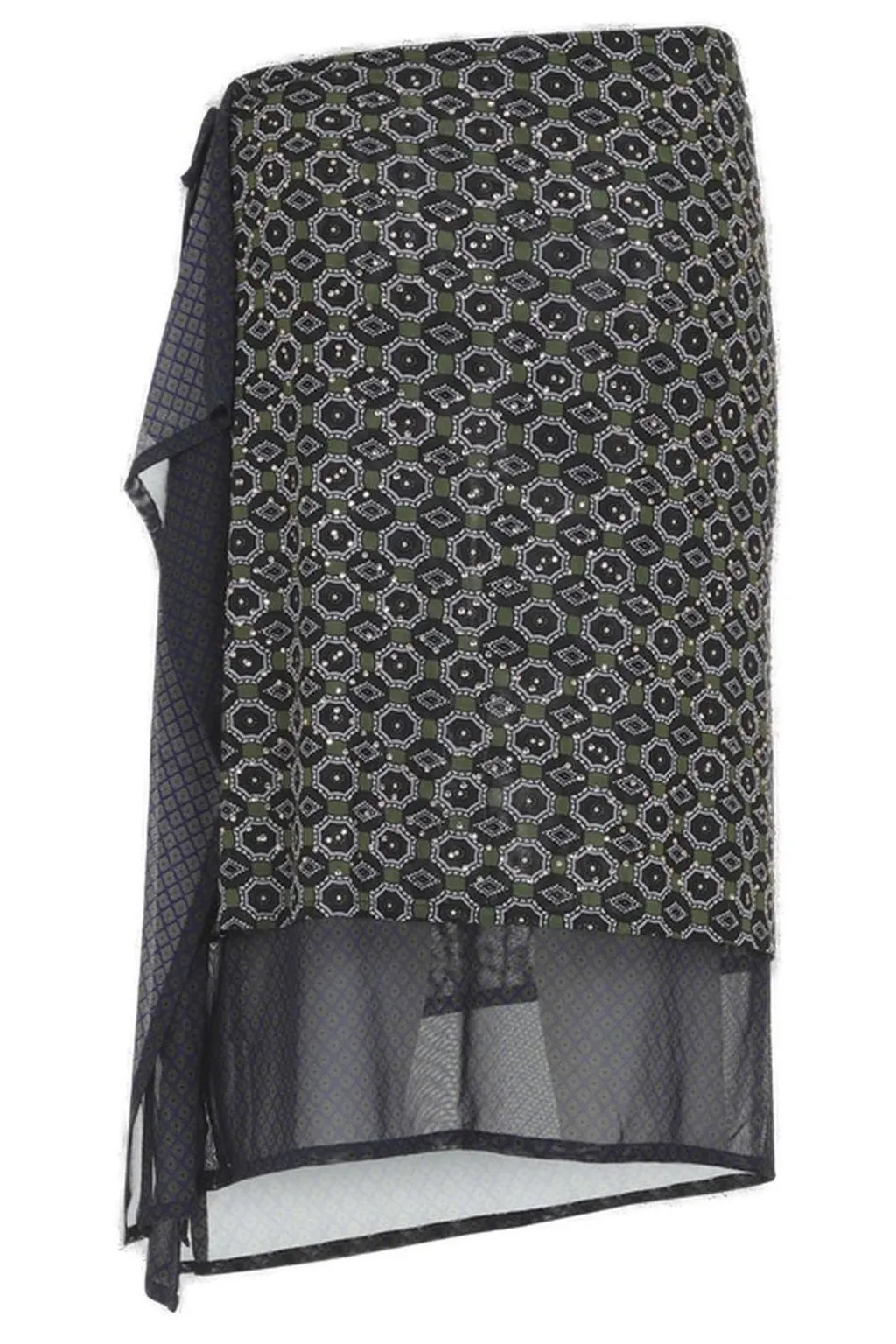 Geometric Patterned Ruffled Midi Skirt