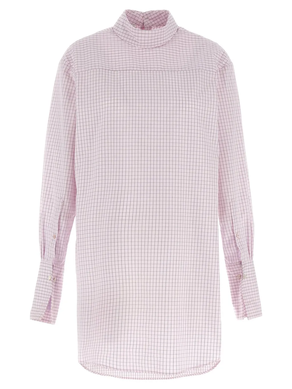 Grid Mock-Neck Long-Sleeve Shirt