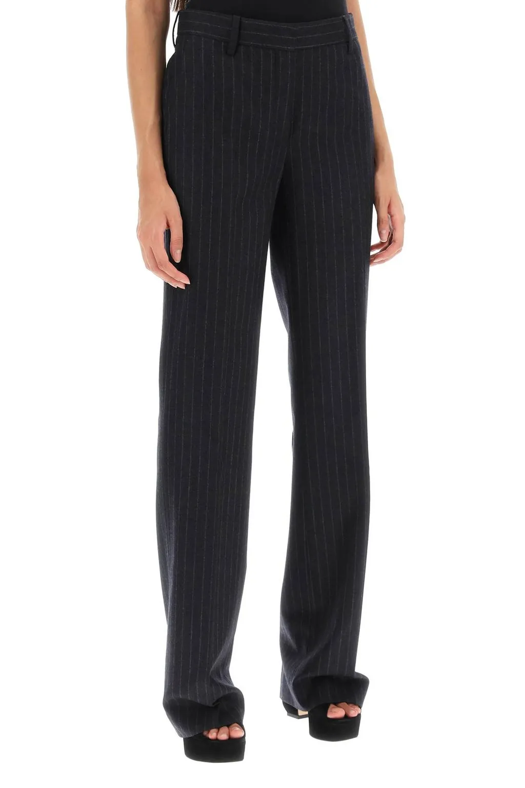 Pinstripe Mid Rise Trousers