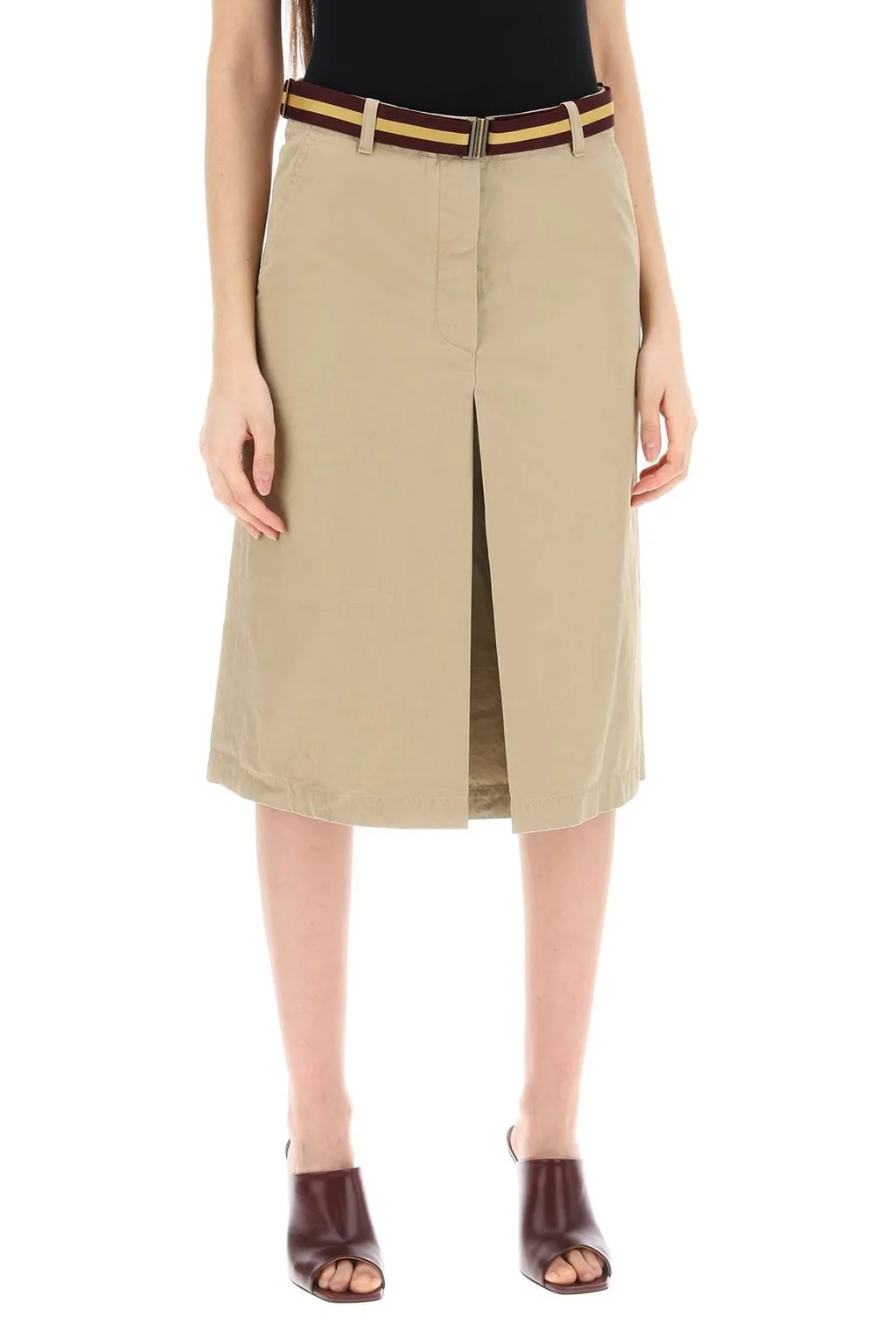 Slit Detailed Belted Skirt