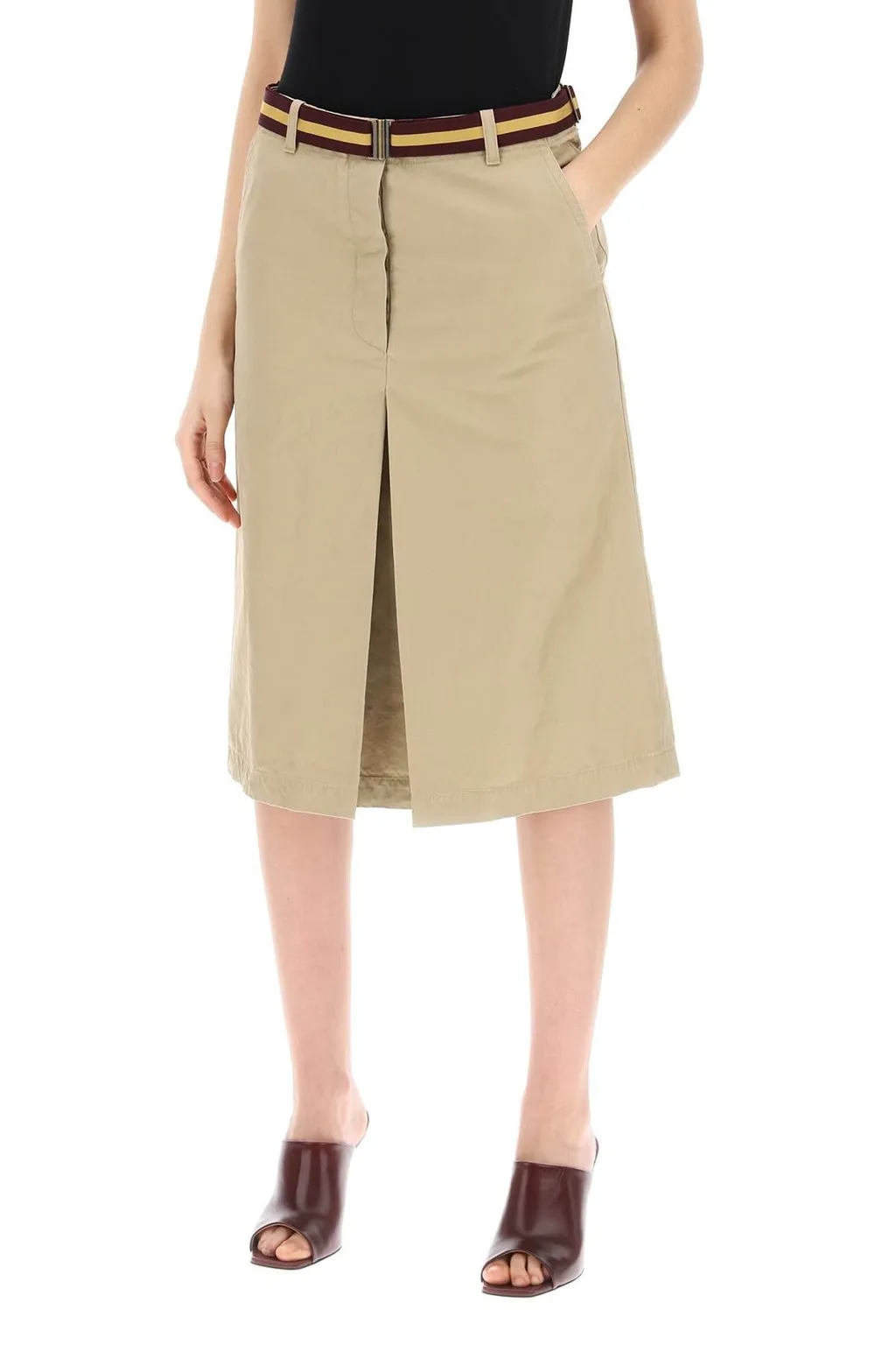 Slit Detailed Belted Skirt