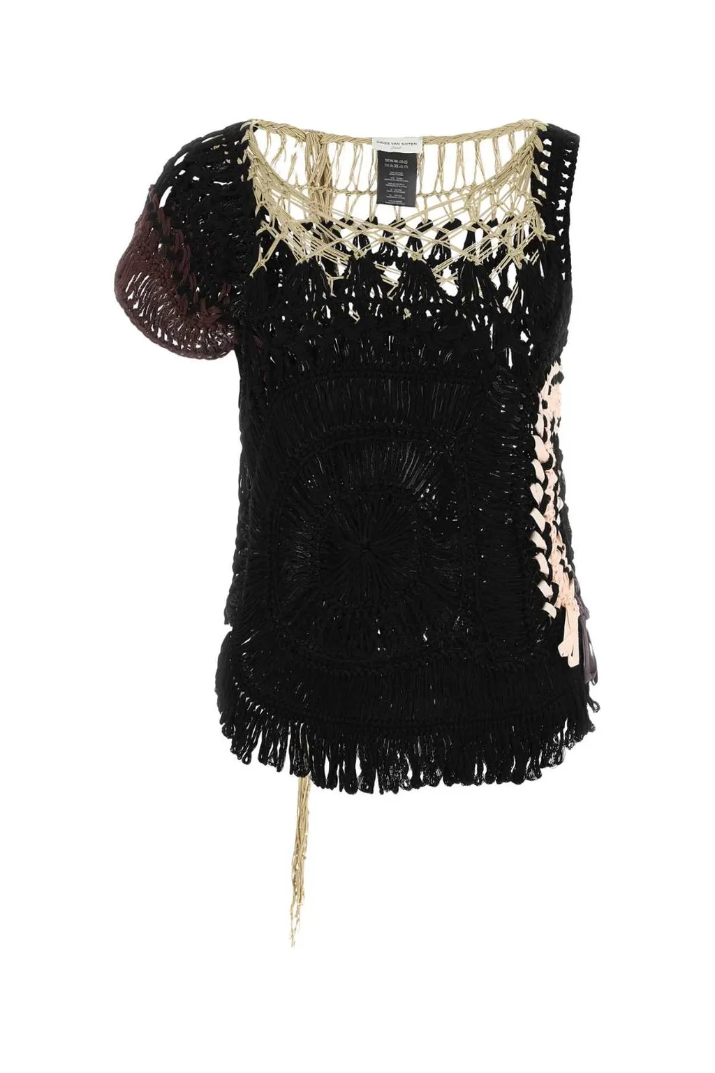 Draped Crochet Asymmetric Knit Top