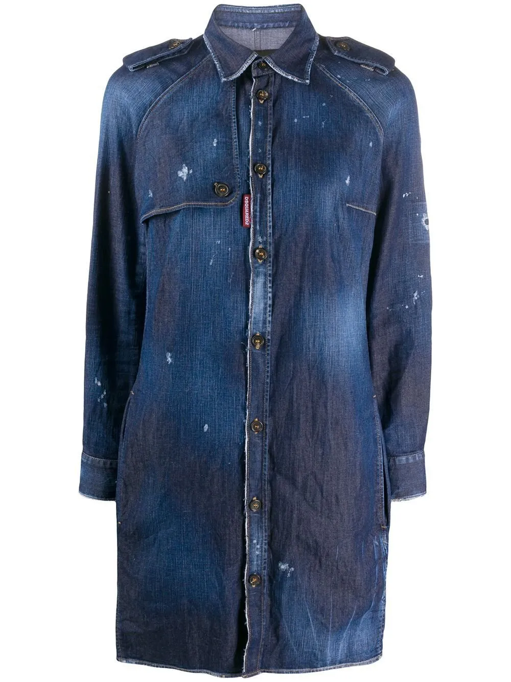 Distressed Button-Up Denim Shirt Dress