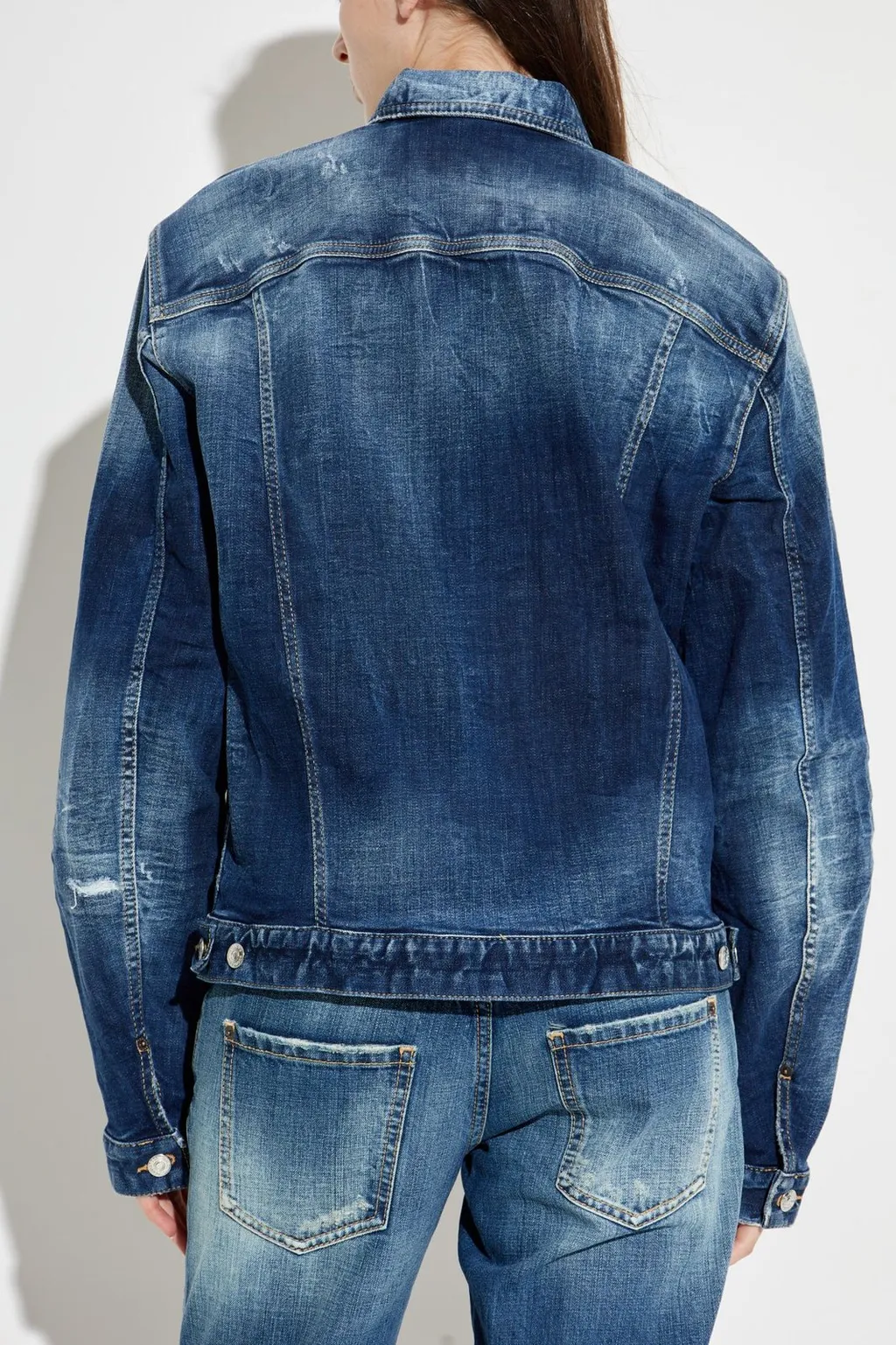 Buttoned Distressed Denim Jacket