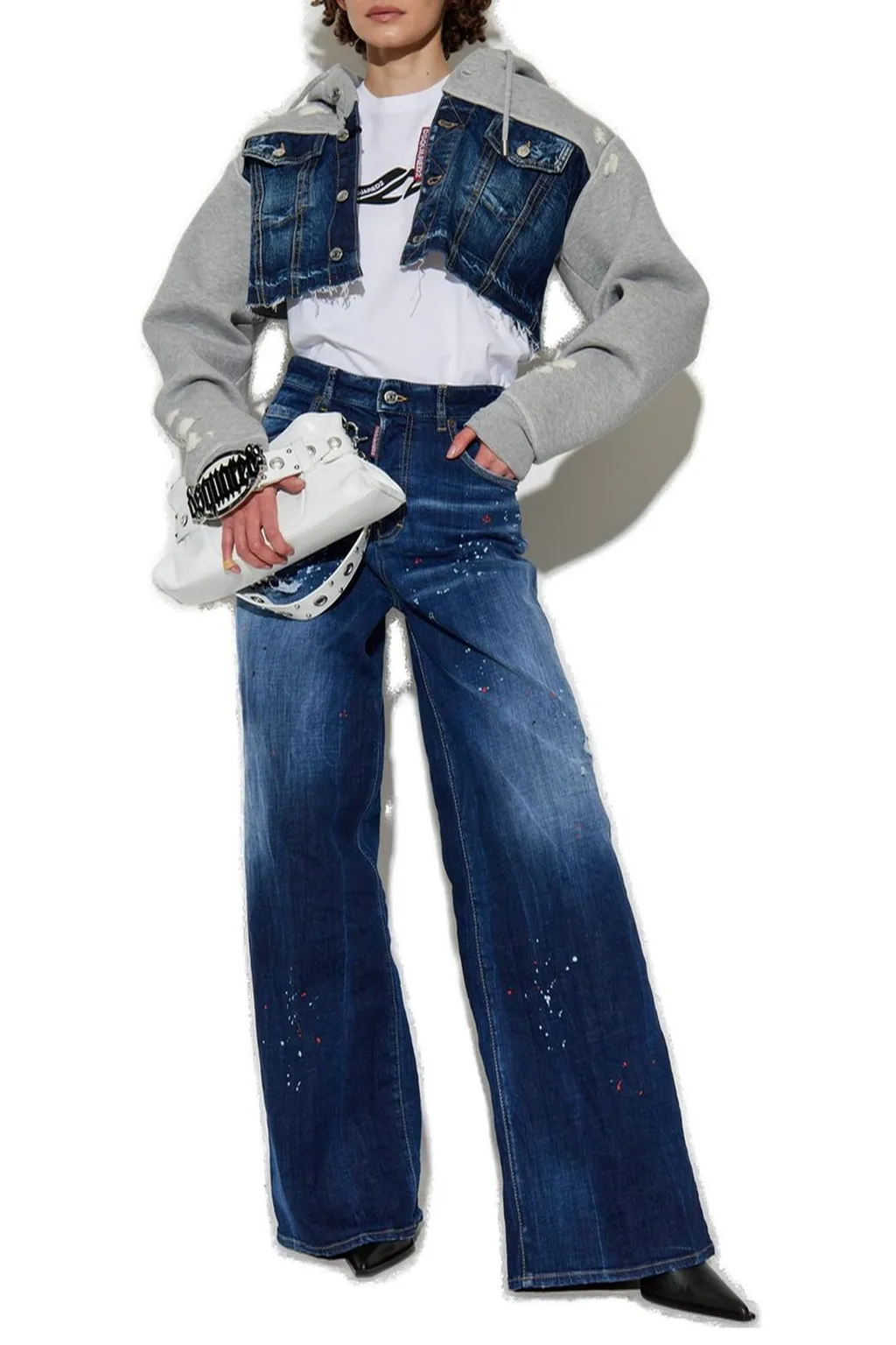 Distressed Wide-Leg Jeans