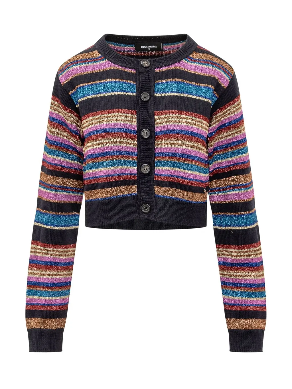 Striped Button Up Crewneck Cardigan