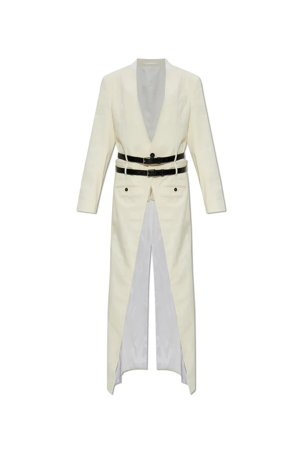 Belted Buttoned V-Neck Coat