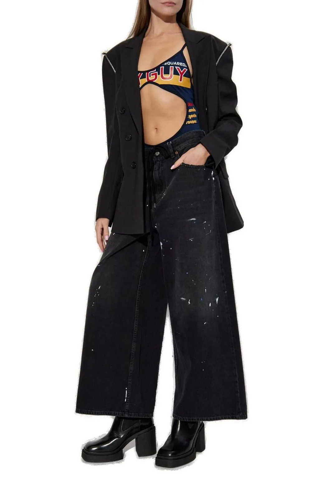Slogan Printed Cut-Out Bodysuit