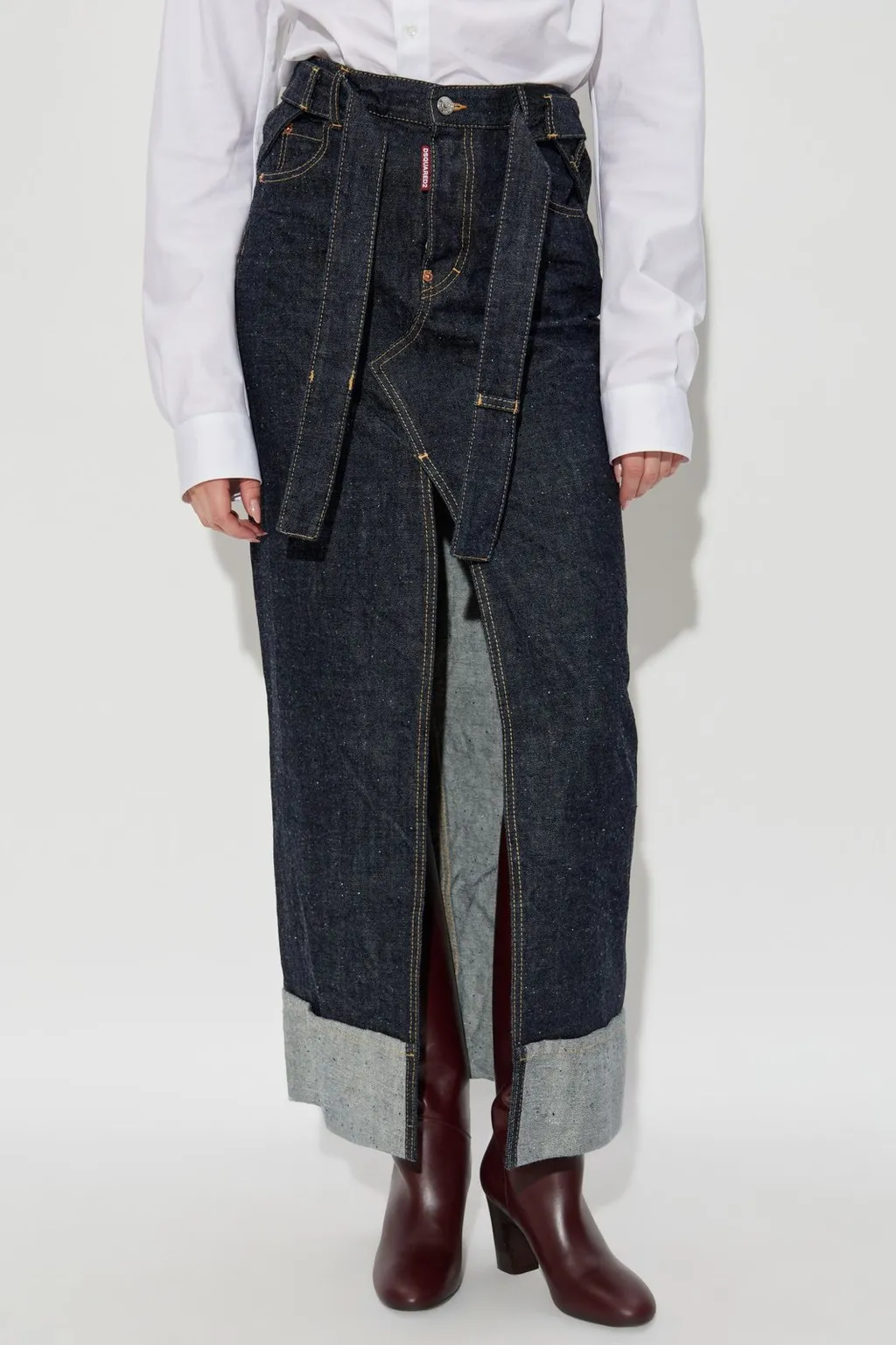 Belted Denim Maxi Skirt