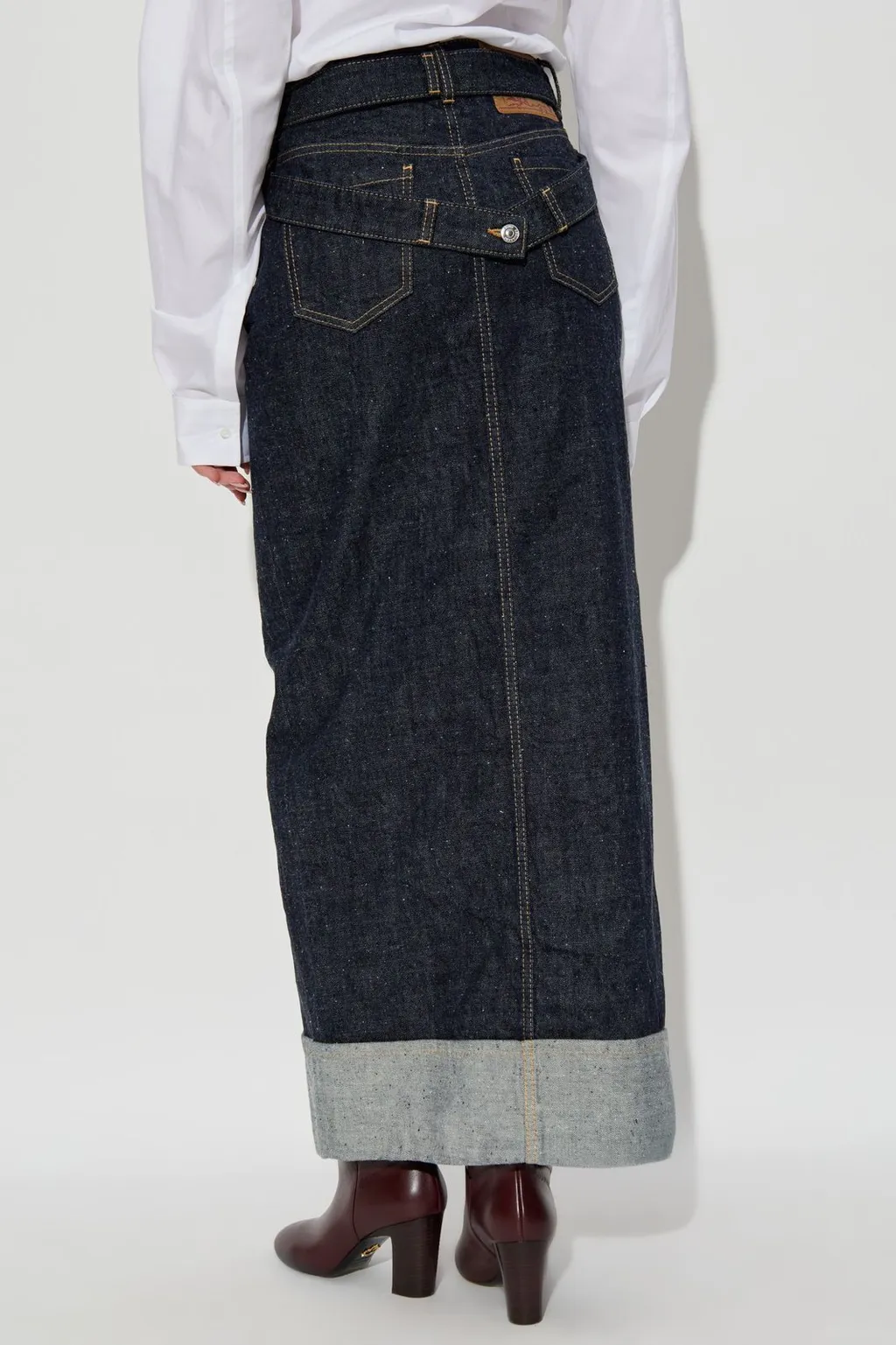 Belted Denim Maxi Skirt