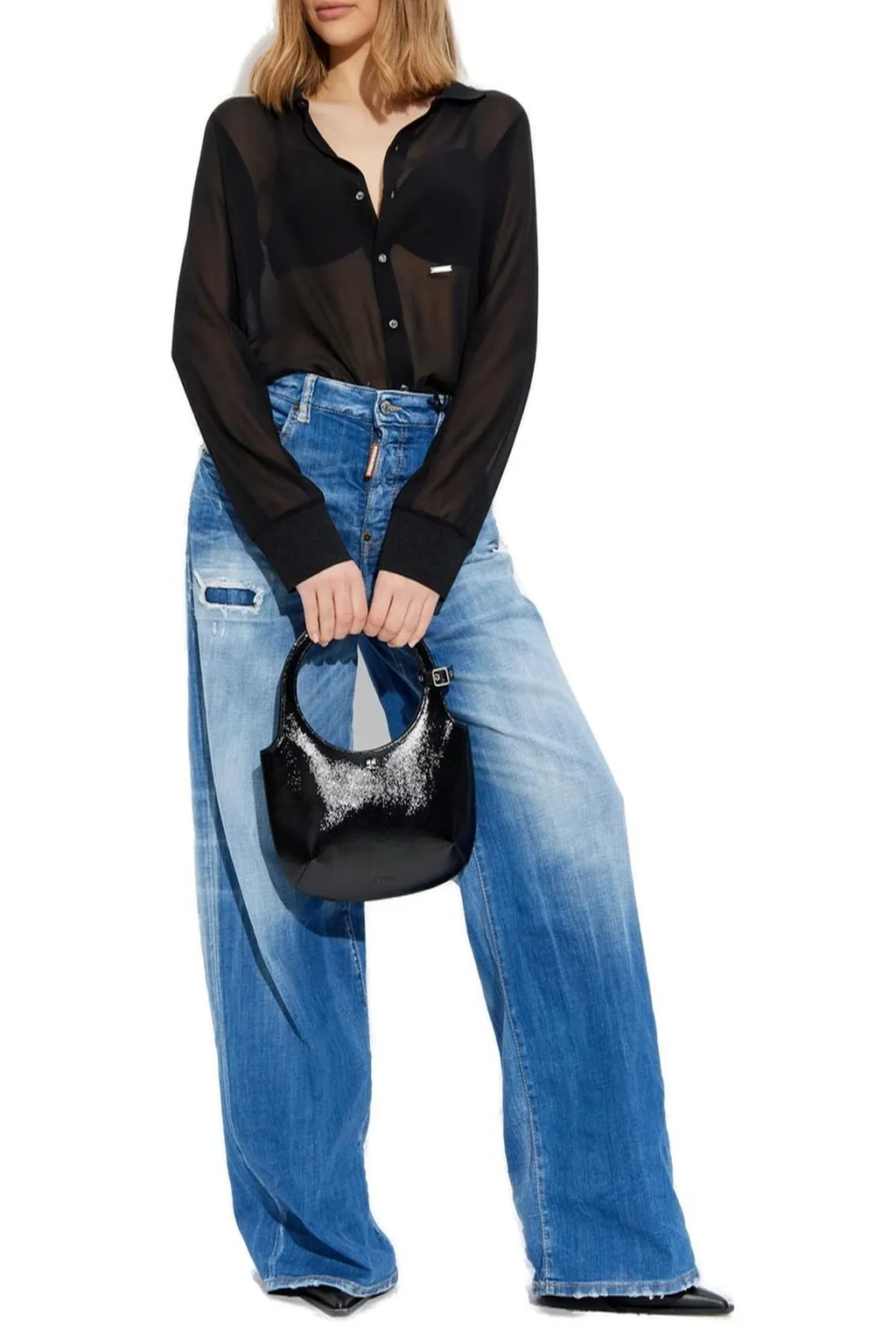 Logo Patch Ripped Jeans