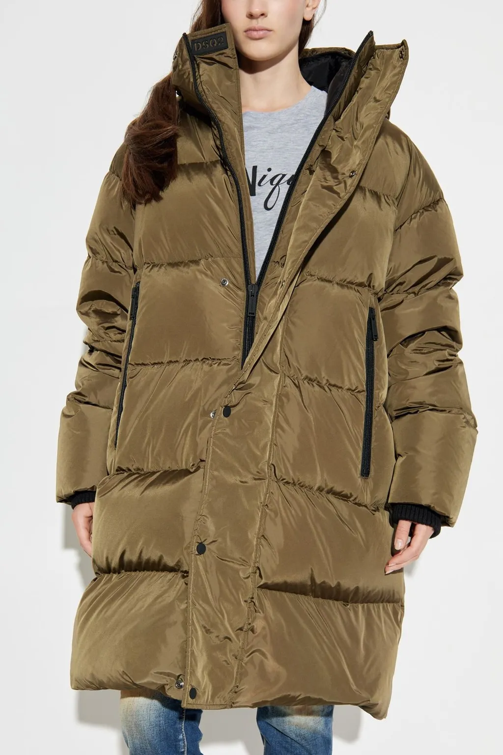 Long Sleeved Hooded Down Coat