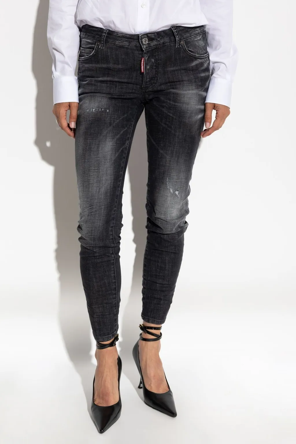 Mid-Waisted Distressed Skinny Jeans