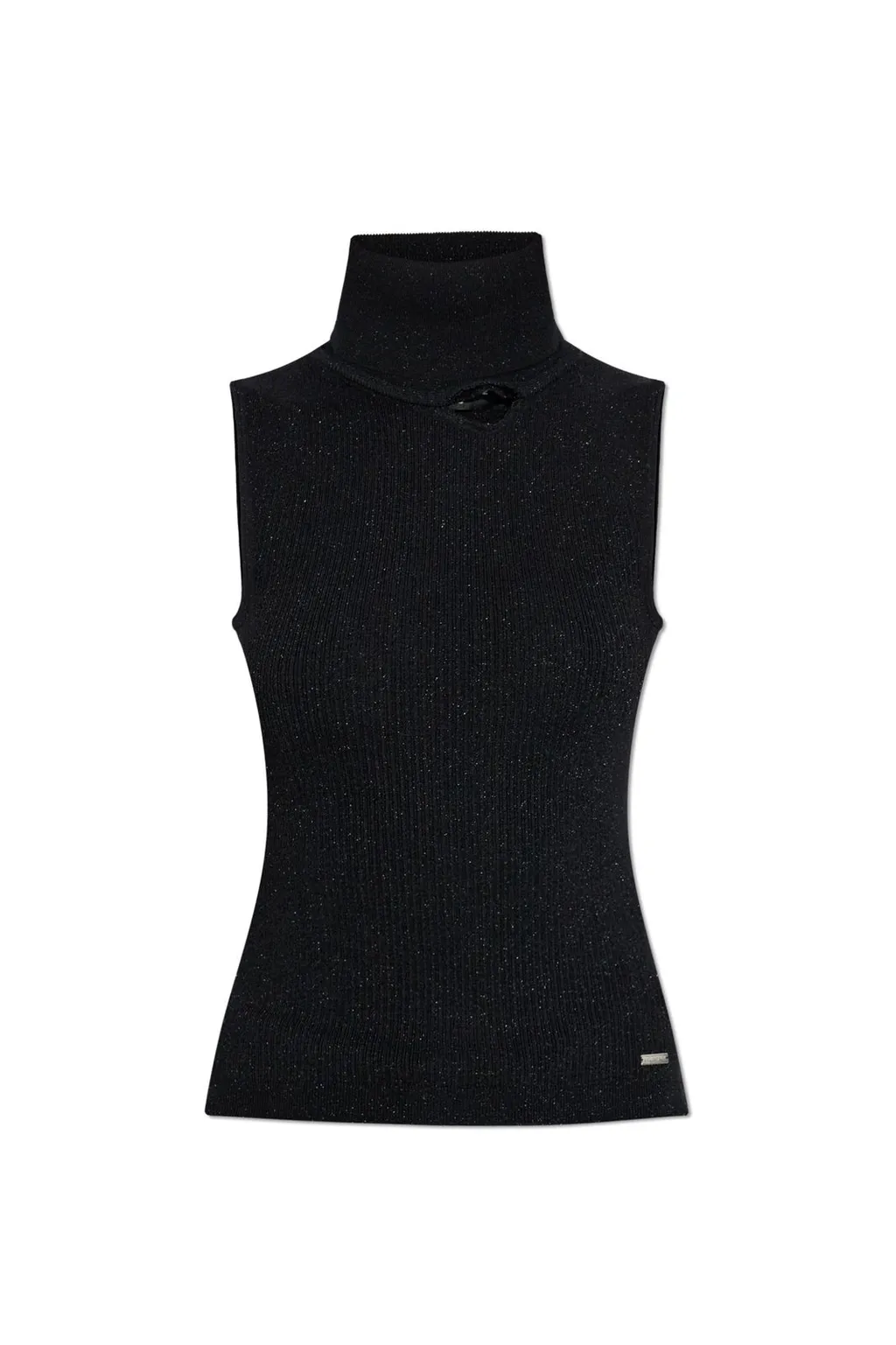 High-Neck Ribbed-Knit Sleeveless Top