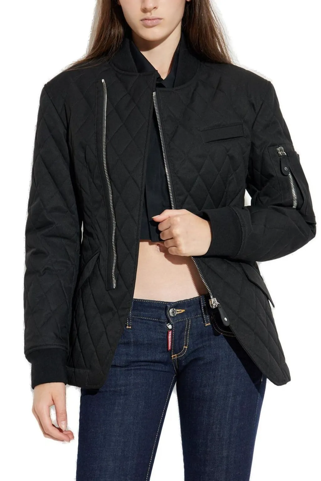 Logo Printed Quilted Zip-Up Jacket