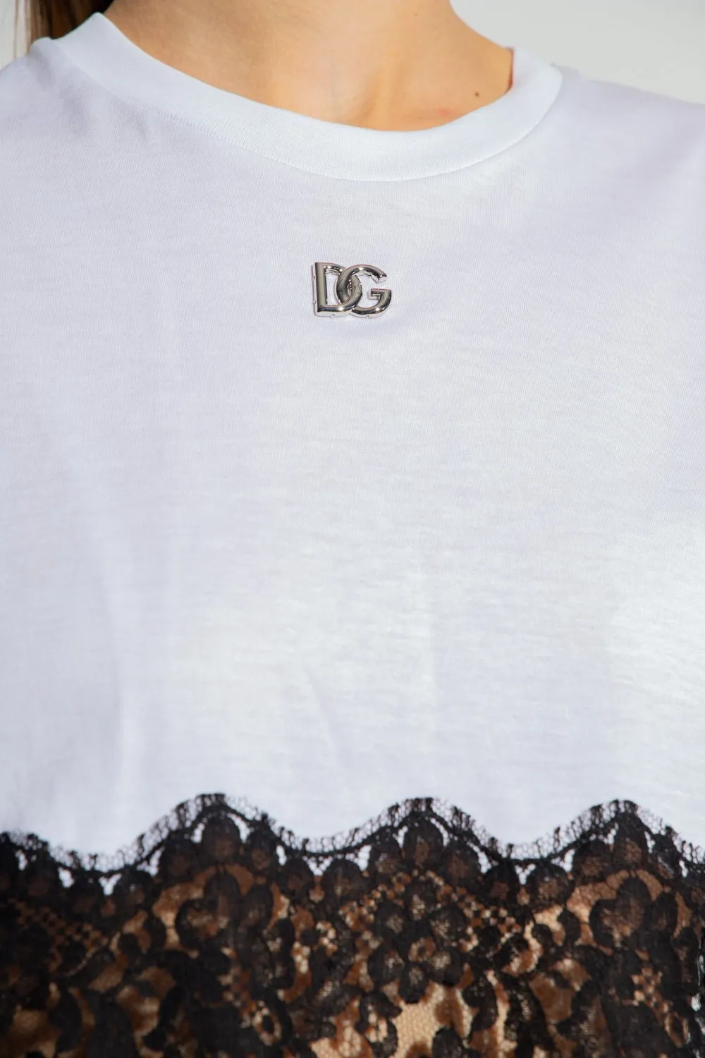 Lace Trimmed Logo Plaque T-Shirt
