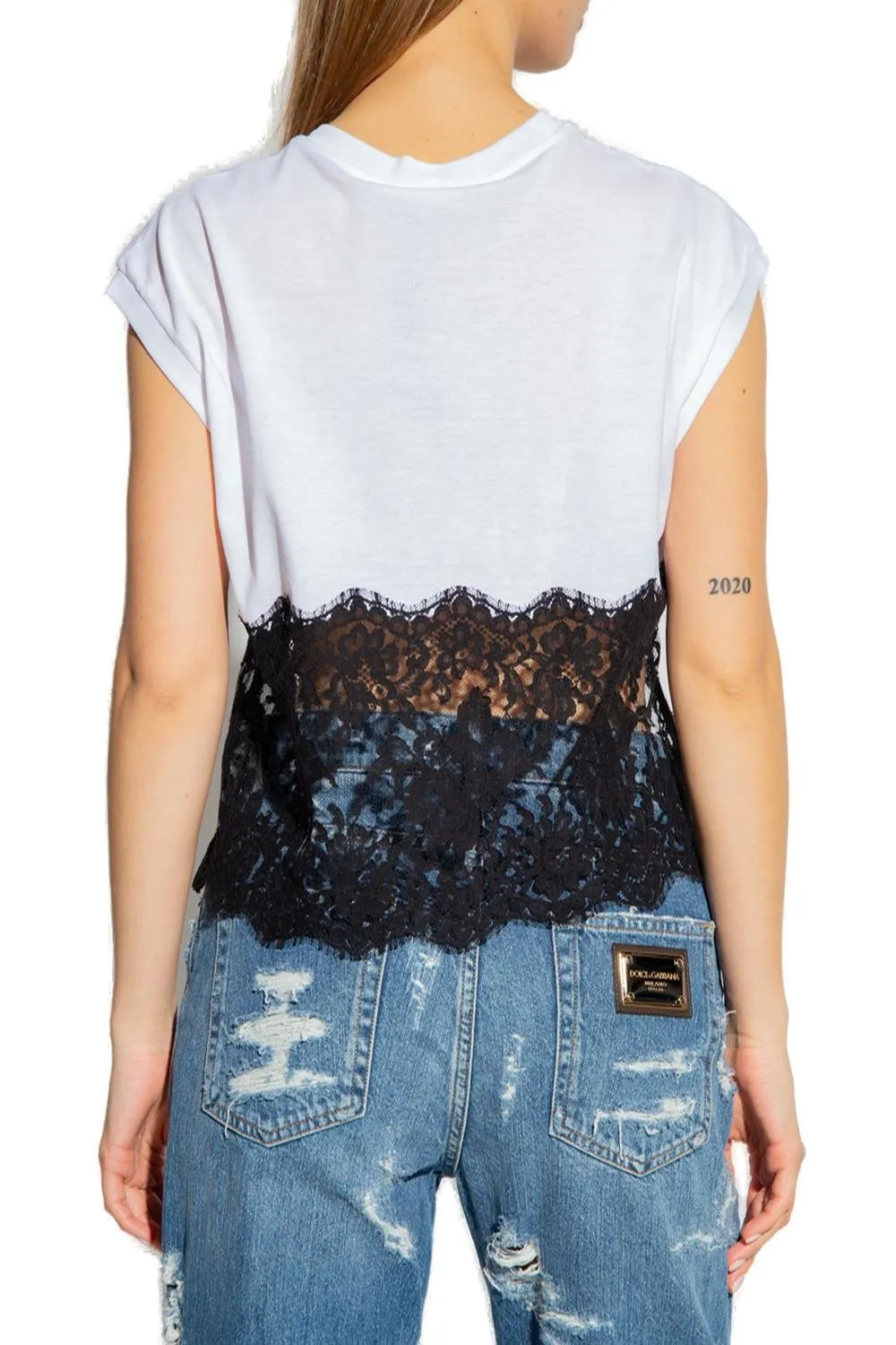 Lace Trimmed Logo Plaque T-Shirt