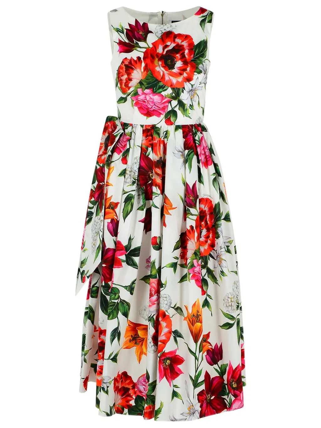 Flower Printed Sleeveless Poplin Dress