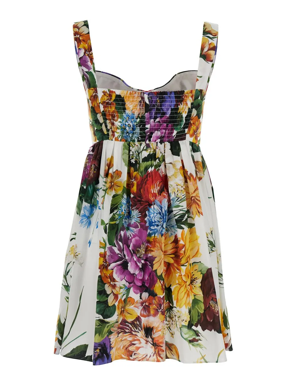 Flower Bouquet-Printed Mini Poplin Dress