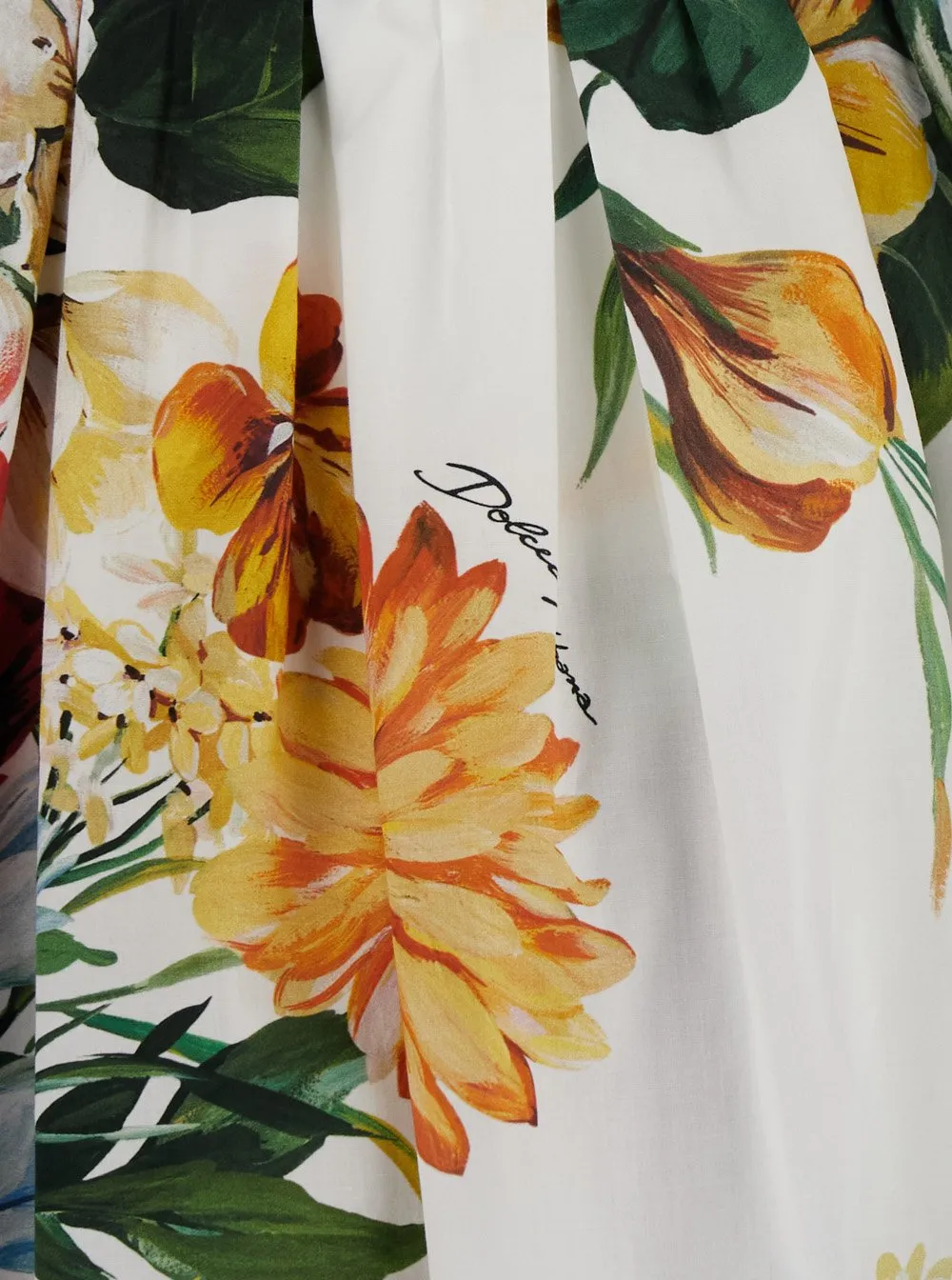 Flower Bouquet-Printed Mini Poplin Dress