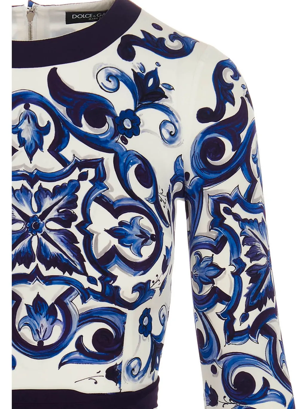 Majolica-Print Long-Sleeved Dress