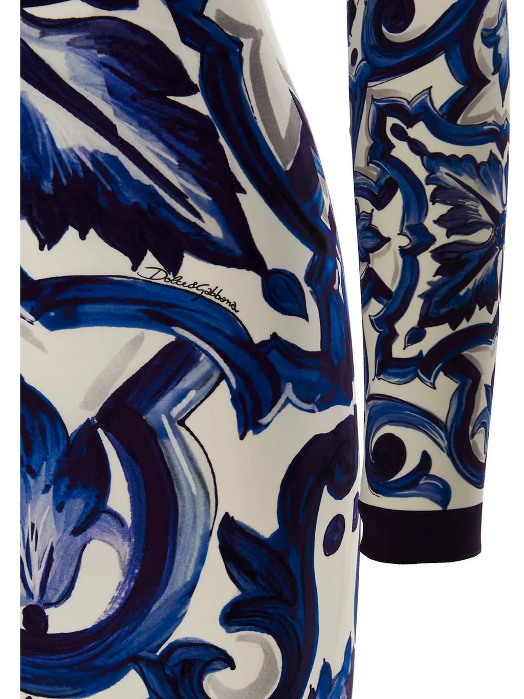 Majolica-Print Long-Sleeved Dress