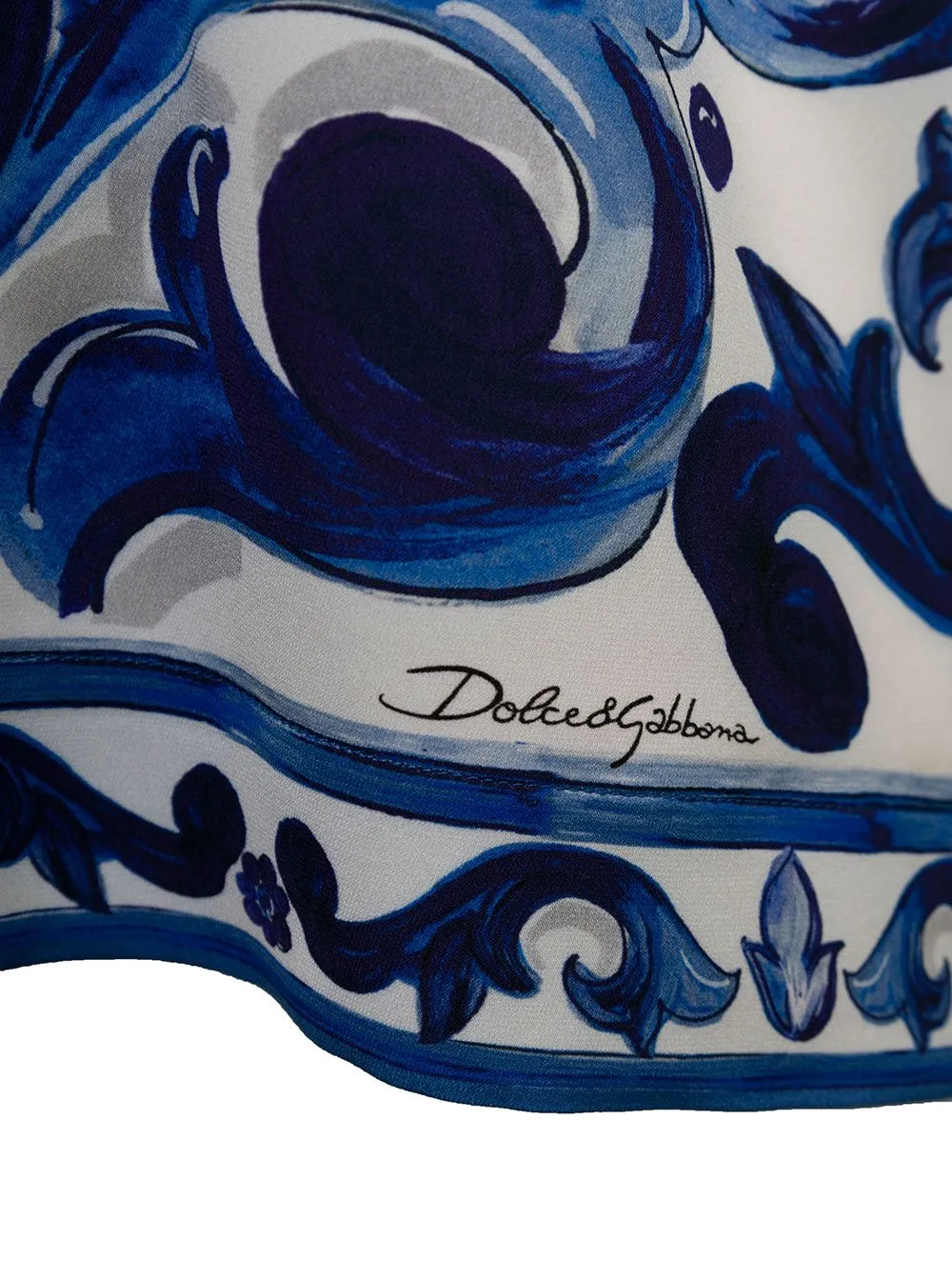 Majolica-Print Round Neck Charmeuse Blouse