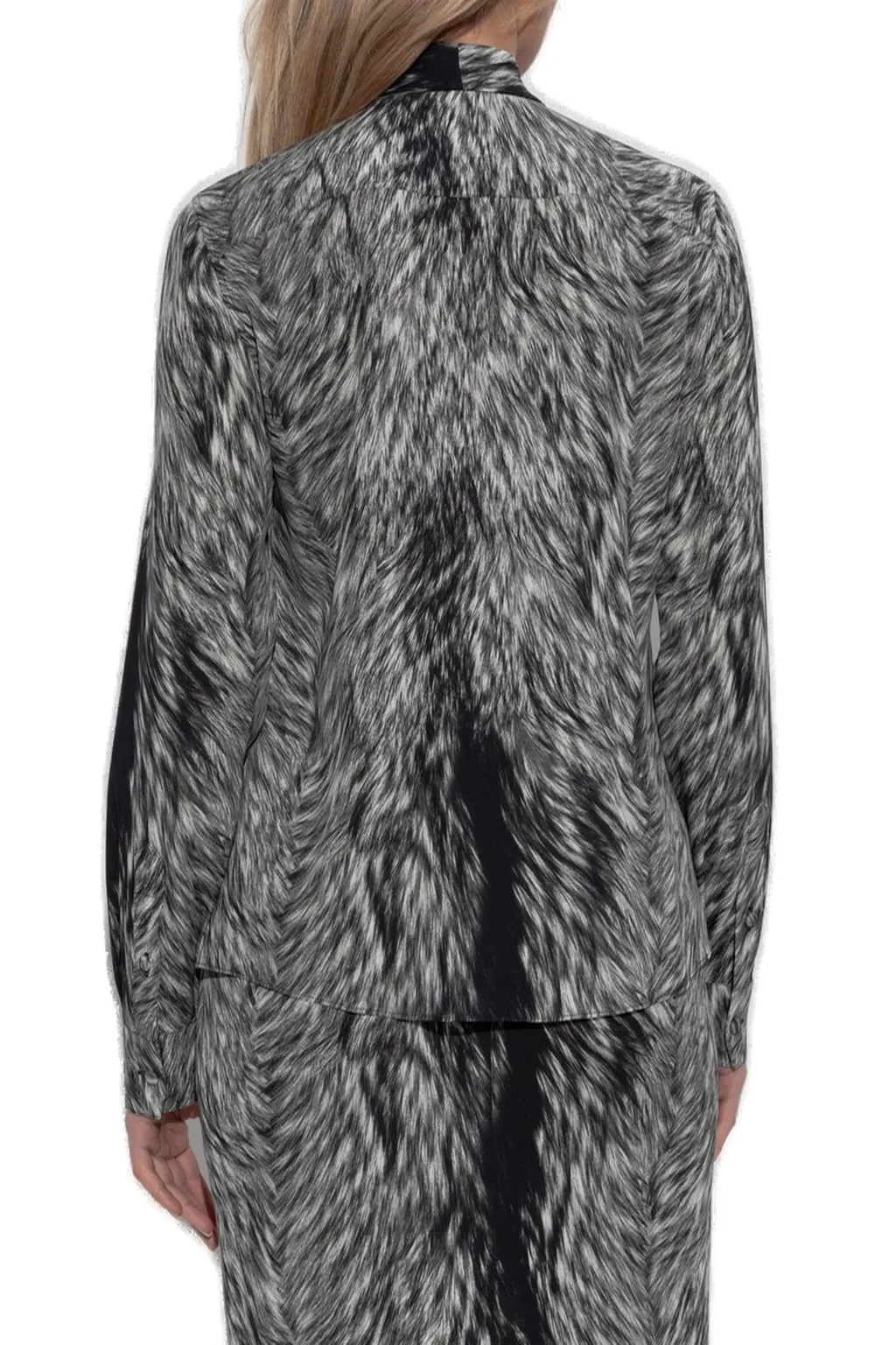 Fur Printed Pussy-Bow Charmeuse Shirt