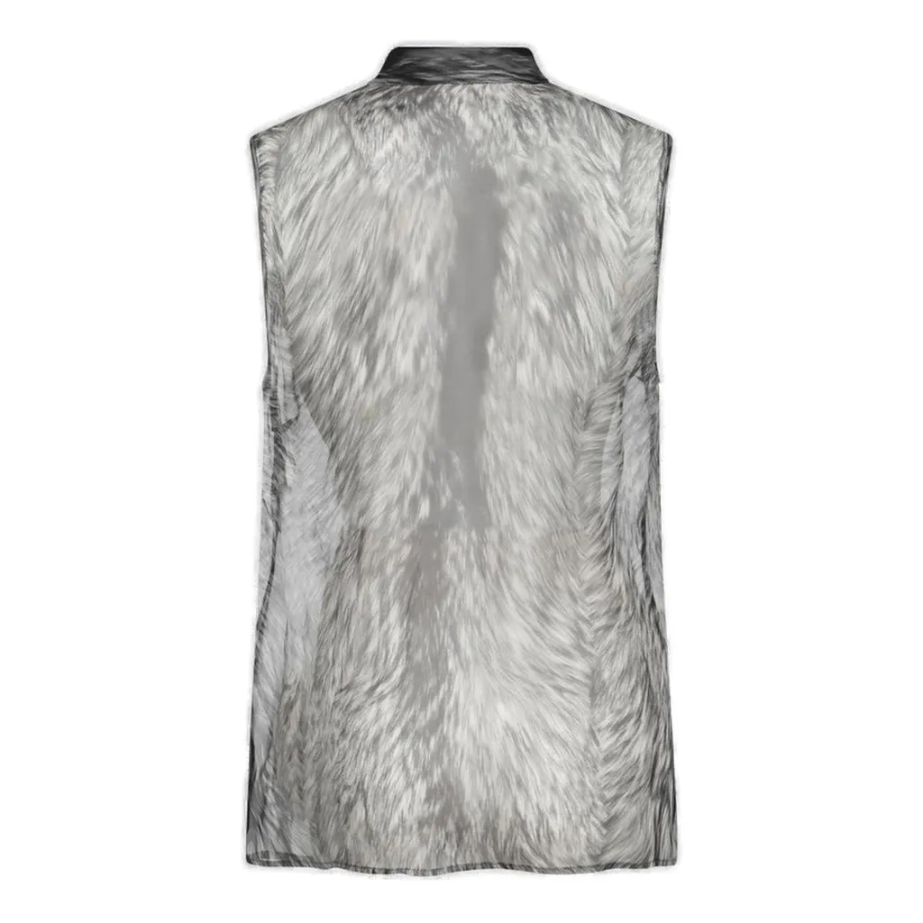 Fur-Printed Chiffon Pussy-Bow Shirt